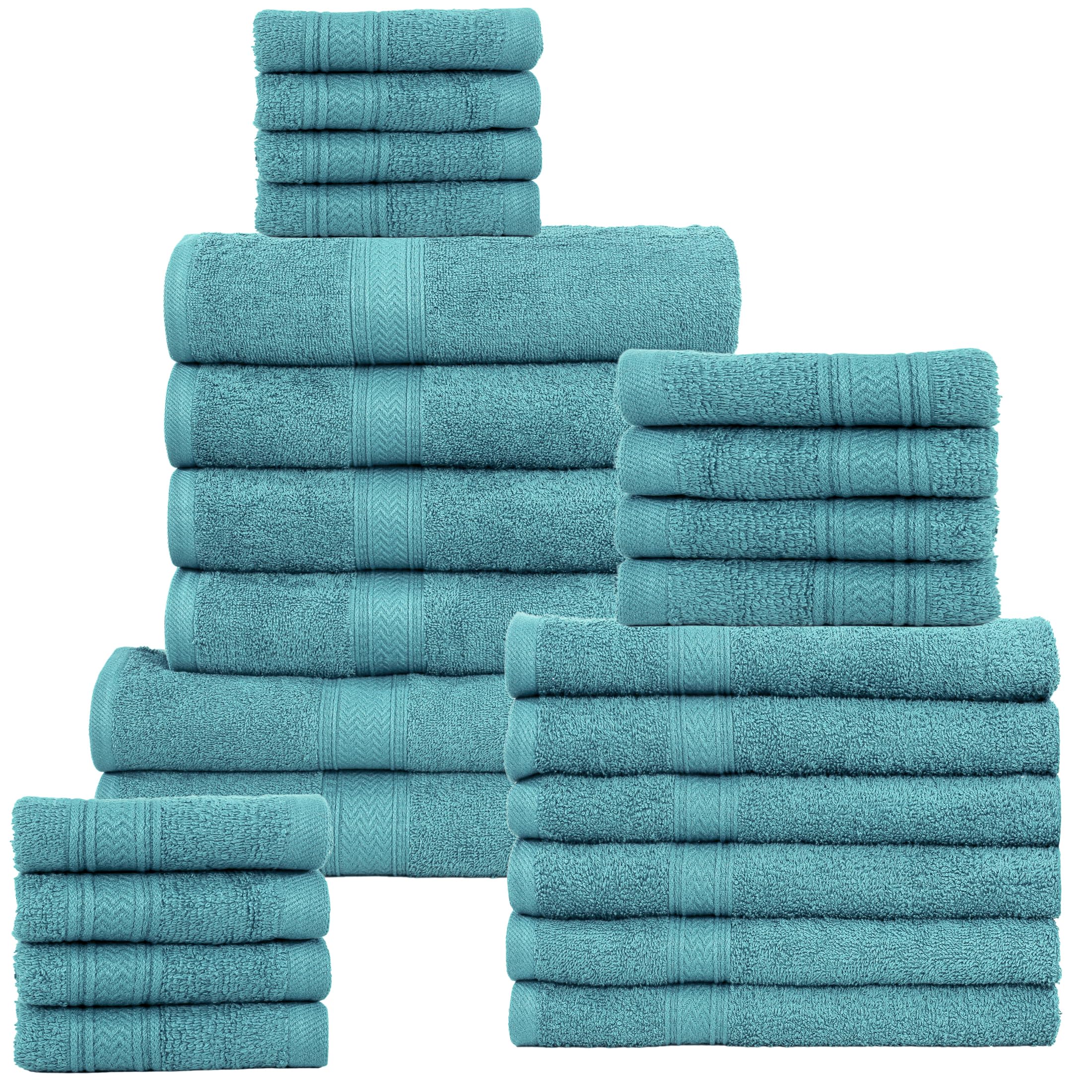Hillfair Bathoom Towel Set Of 24 Pieces, 2 Bath Sheets, 4 Bath Towels, 6 Hand Towels, 4 Fingertip Towels, 8 Washclothes, Quick D