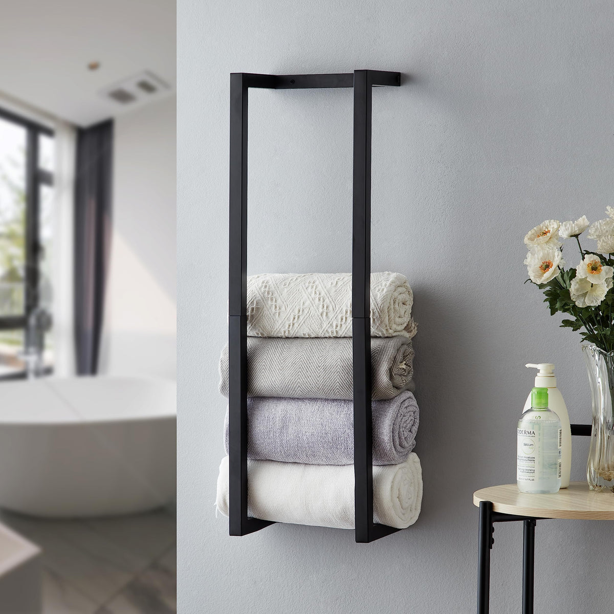 Towel Rack For Rolled Towels, Towel Rack For Bathroom,Wall Mounted Metal Bathroom Organizer, Bath Towel Holder Wall For Modern S
