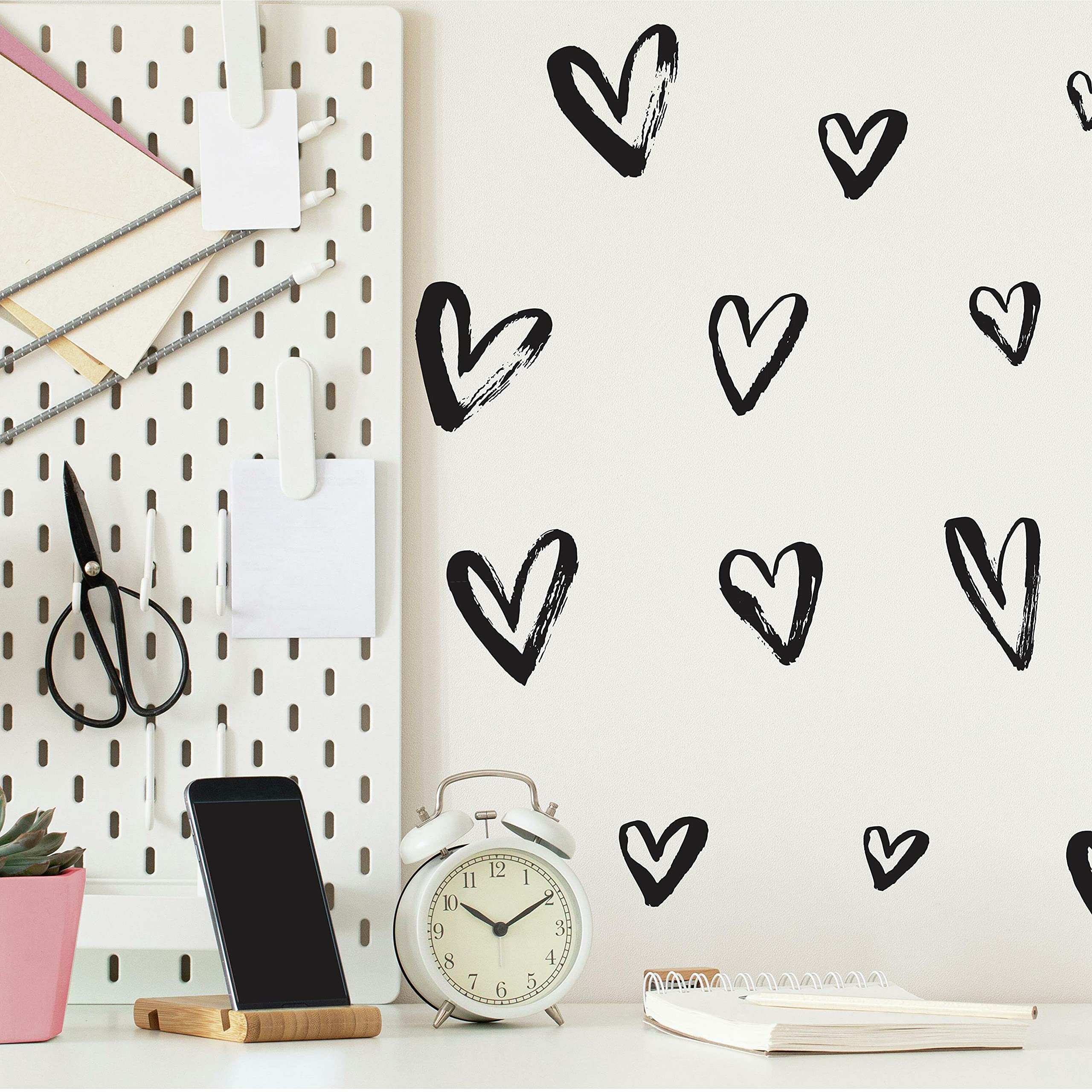 Roommates Rmk4884Scs Black Sketchy Hearts Peel And Stick Wall Decals