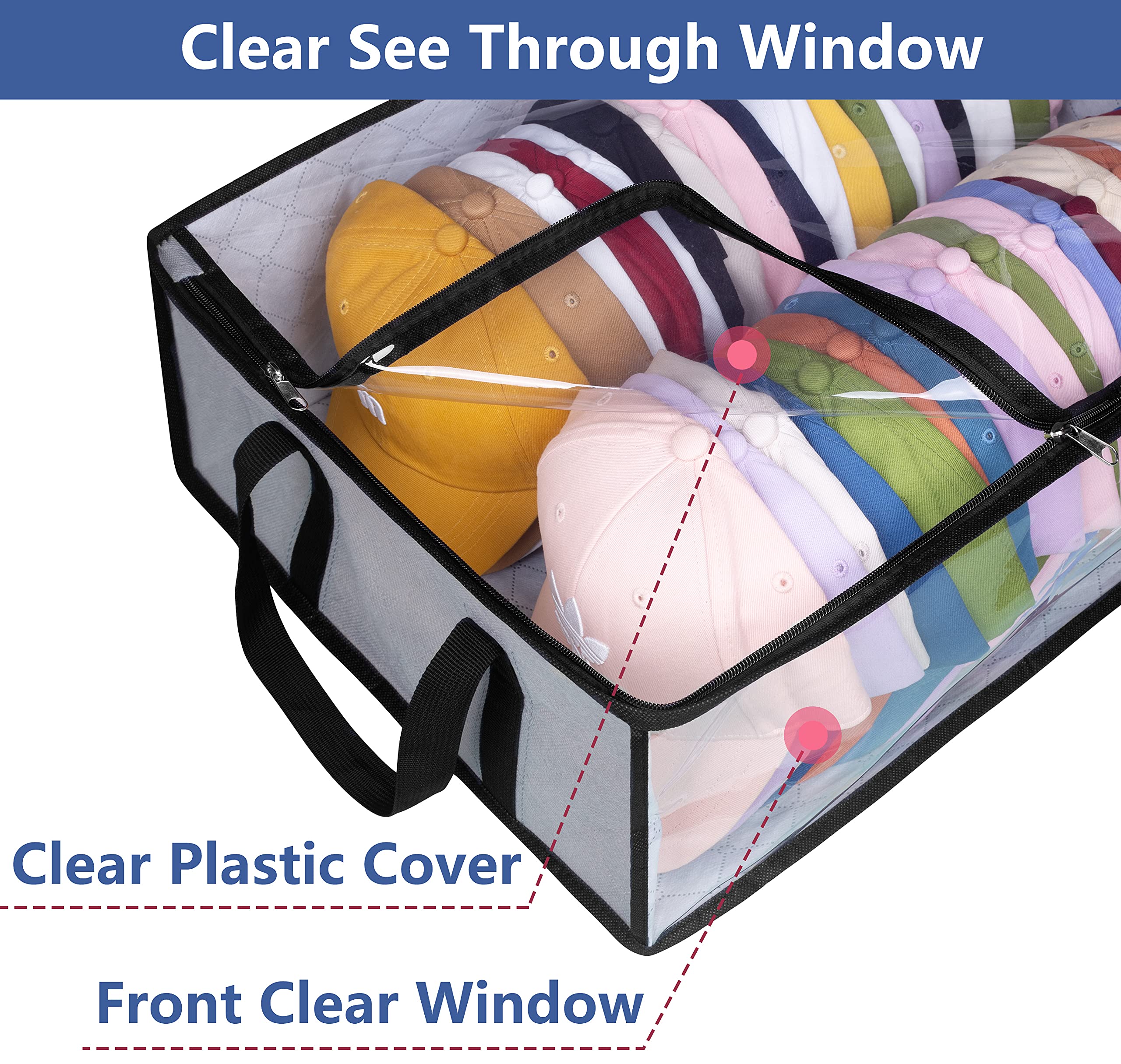 AOODA Baseball Cap Storage Organizer, Large 40 Hats, Grey Plastic Holder, Model AD023-GREY-HAT