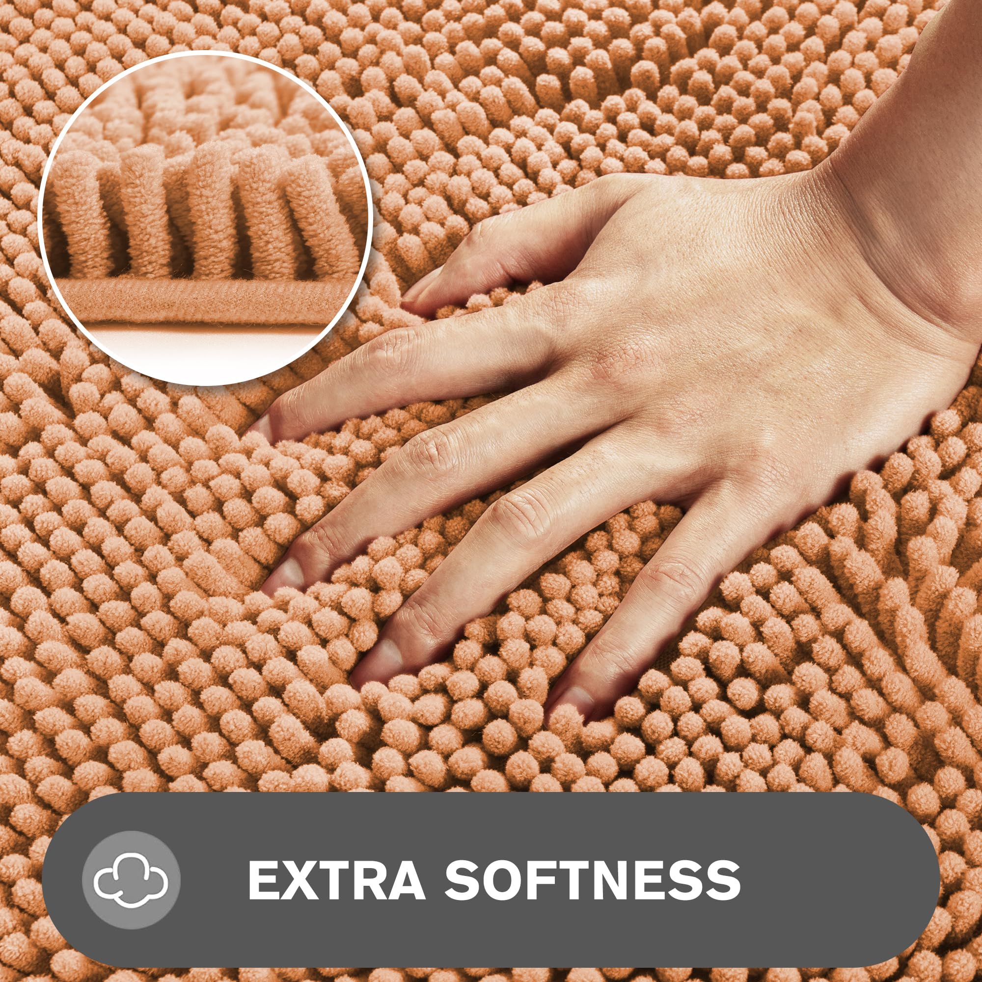 Pureswan Peach Bathroom Rugs - Absorbent And Washable Bath Mat, Non-Slip, Thick Soft Chenille Bath Rugs For Bathroom Floor, Show