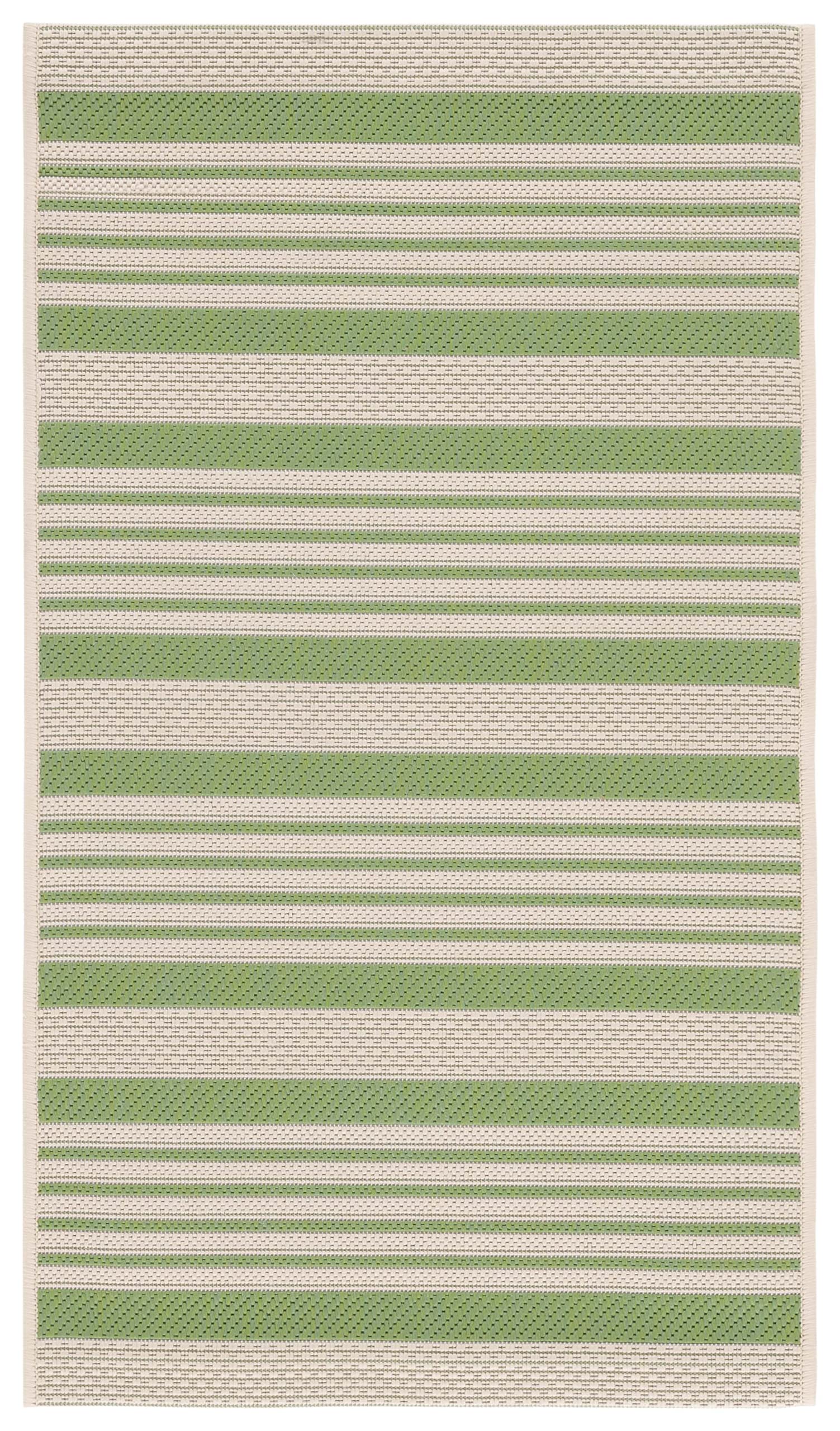 SAFAVIEH Courtyard Collection Accent Rug - 2 x 37, Green & Beige, Stripe Design, Non-Shedding & Easy Care, Indoor/Outdoor & Wa