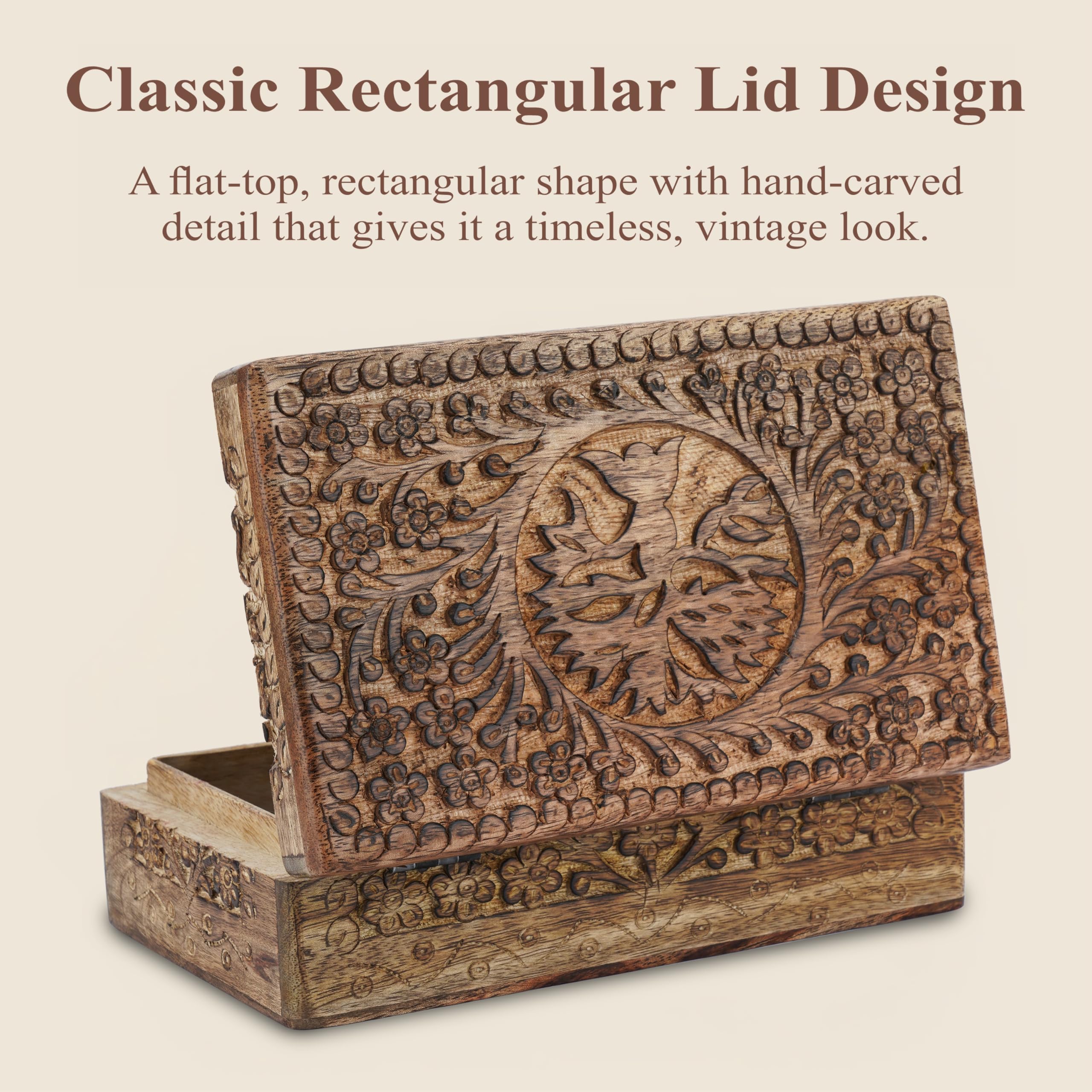 Ajuny Handmade Wooden Decorative Jewelry Storage Box French Rope Design Keepsake Trinket Holder, Treasure Chest Organizer Neckla