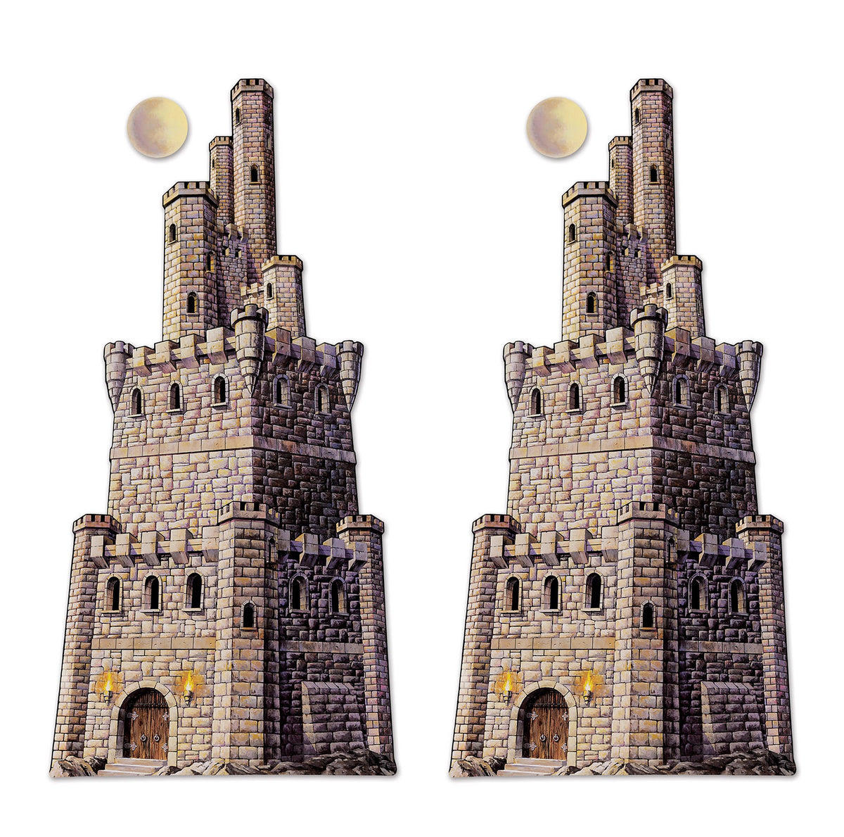 Beistle Jointed Castle Tower Photo Prop Backdrops, 4' Tall, Set Of 2 - Medieval Wall Decoration, Festive Fantasy Themed Decor