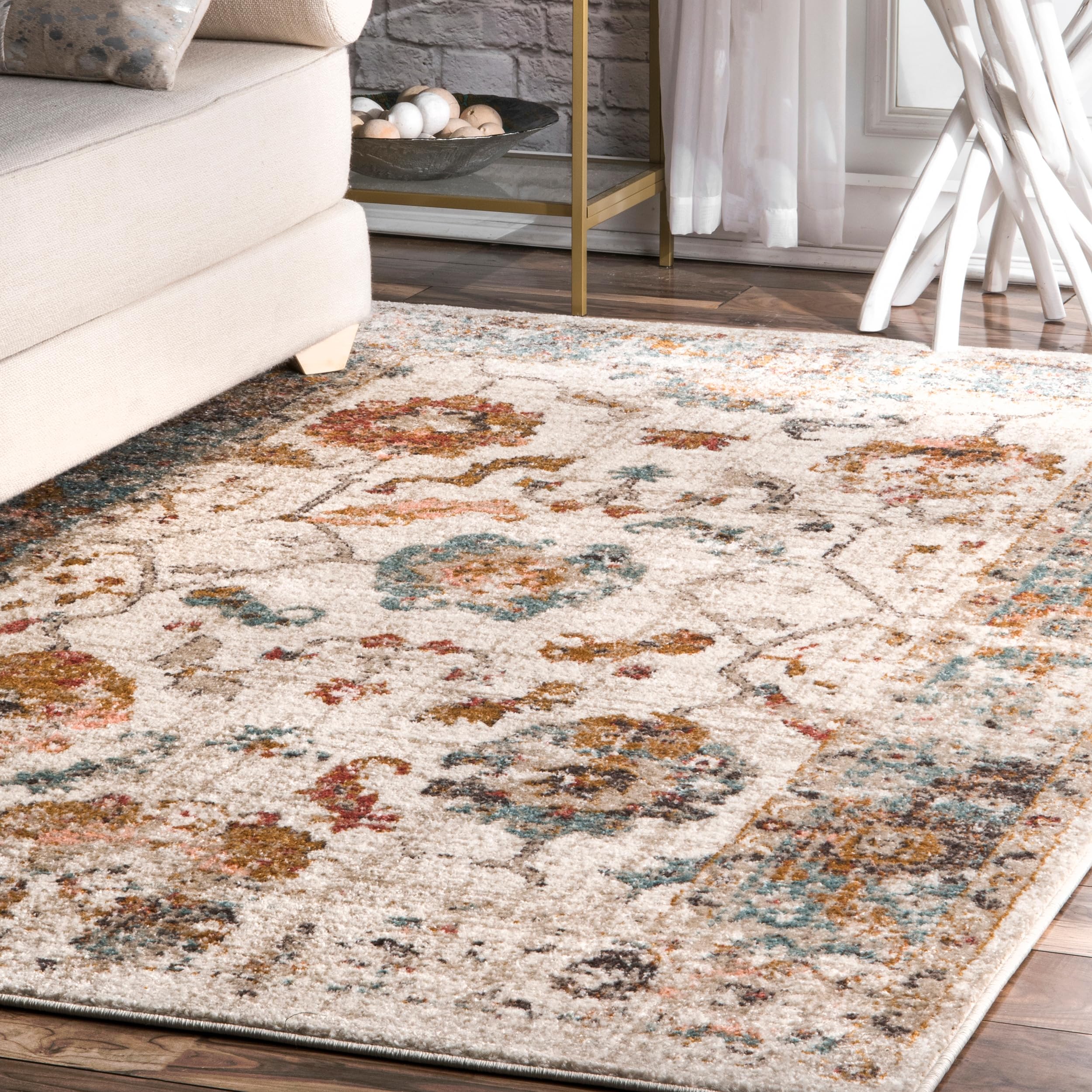 nuLOOM Performance Oriental Style Area Rug, Vintage Design, Durable, Easy to Clean, Cecil Beige, 3 x 5
