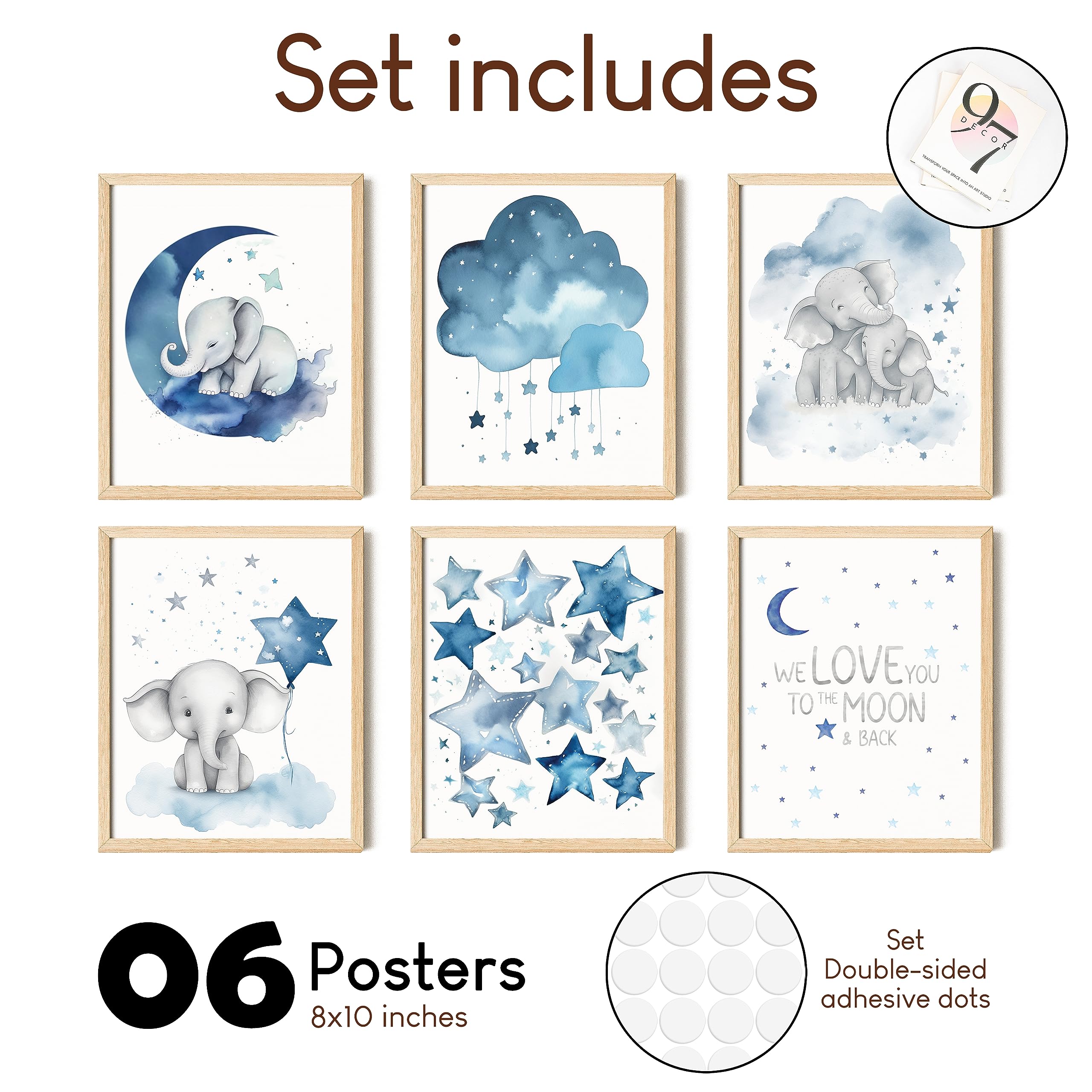 97 Decor Baby Girl Elephant Nursery Decor - Baby Boy Room Decorations For Nursery Wall Decor, Blue Moon And Stars Nursery Art Pr
