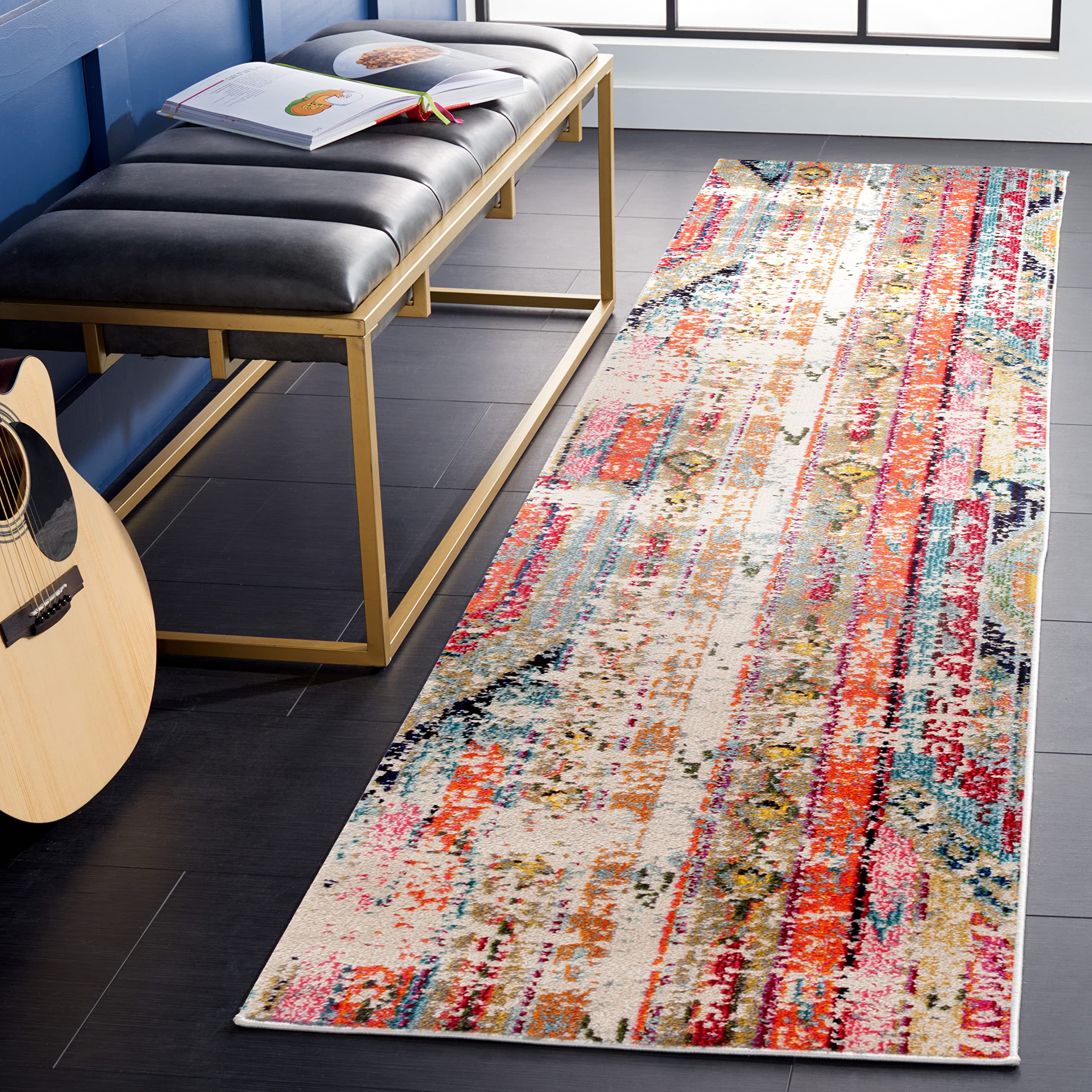 SAFAVIEH Monaco Collection Runner Rug - 22 x 12, Multi, Boho Chic Tribal Distressed Design, Non-Shedding & Easy Care, Ideal fo