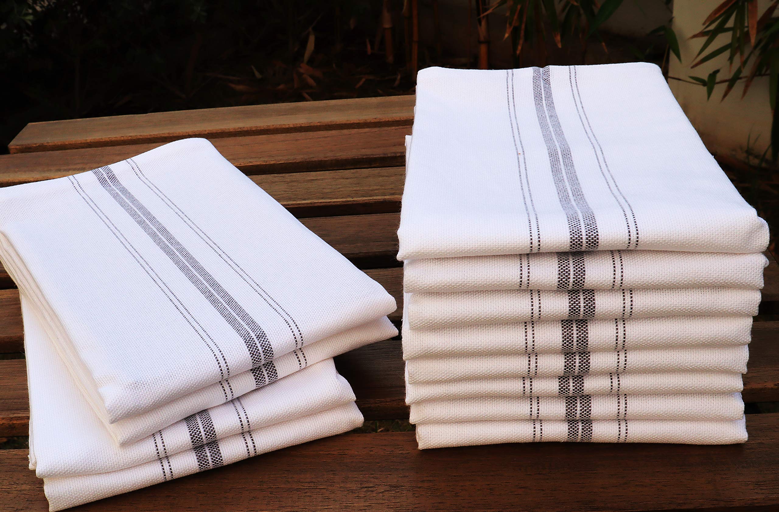 Amour Infini Farm House Stripe Kitchen Towels | Set Of 12 | 28 X 16 Inches | 100% Ring Spun Cotton Dish Towels | Ultra Soft And