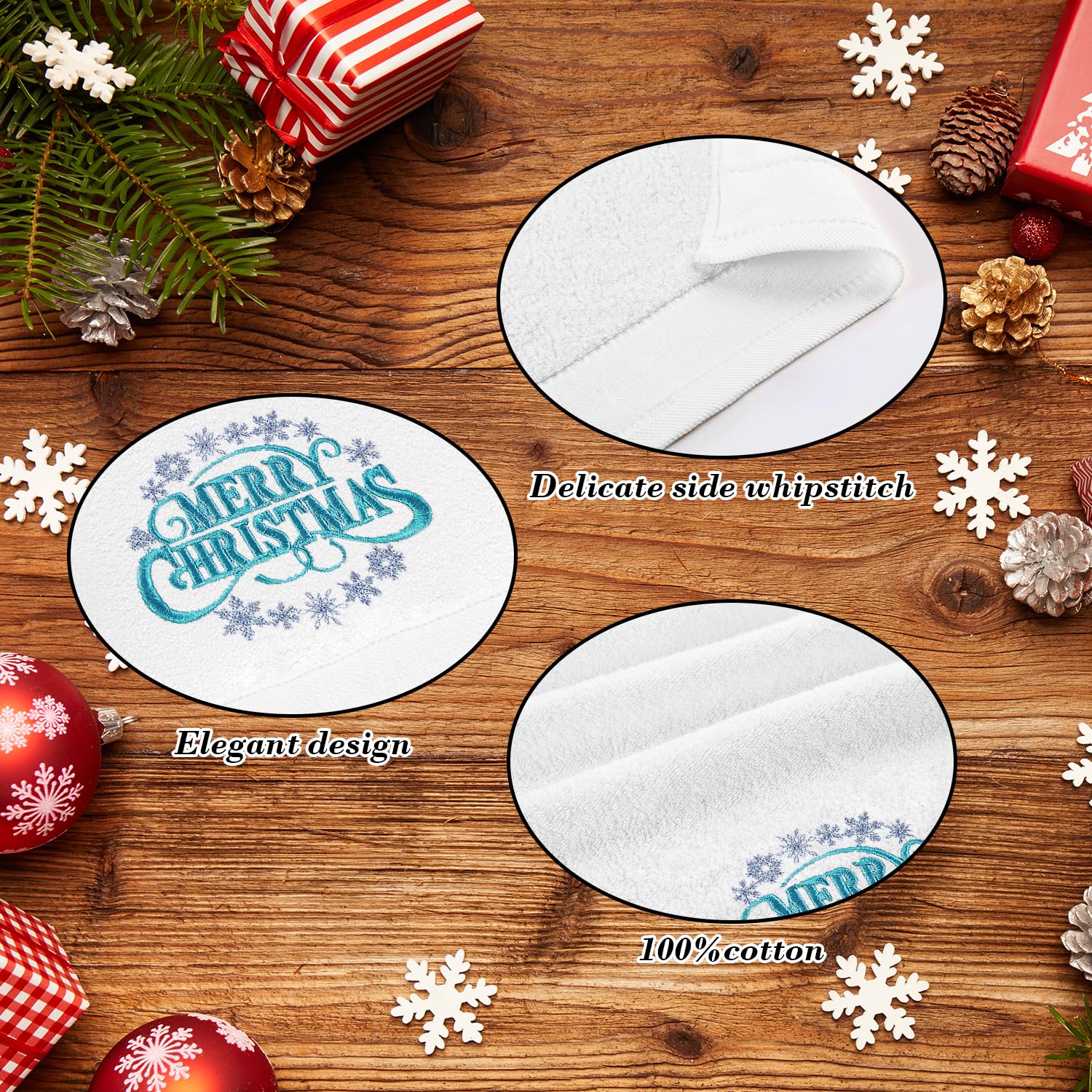 Quera 2 Pack Christmas Hand Towels Cotton Embroidered Premium Luxury Decor Bathroom Decorative Dish Towels Set For Drying, Cooki