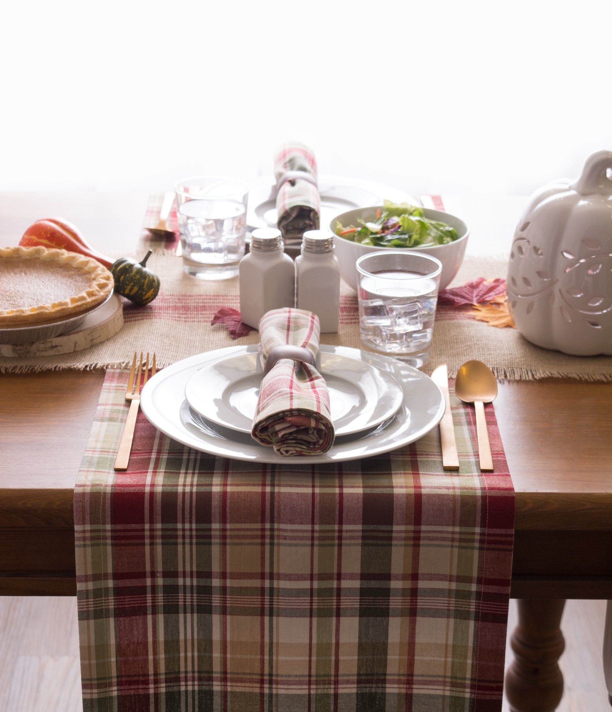 DII Give Thanks Plaid Fall Table Decor  Autumn & Thanksgiving Tabletop Linens  14x108 Table Runner