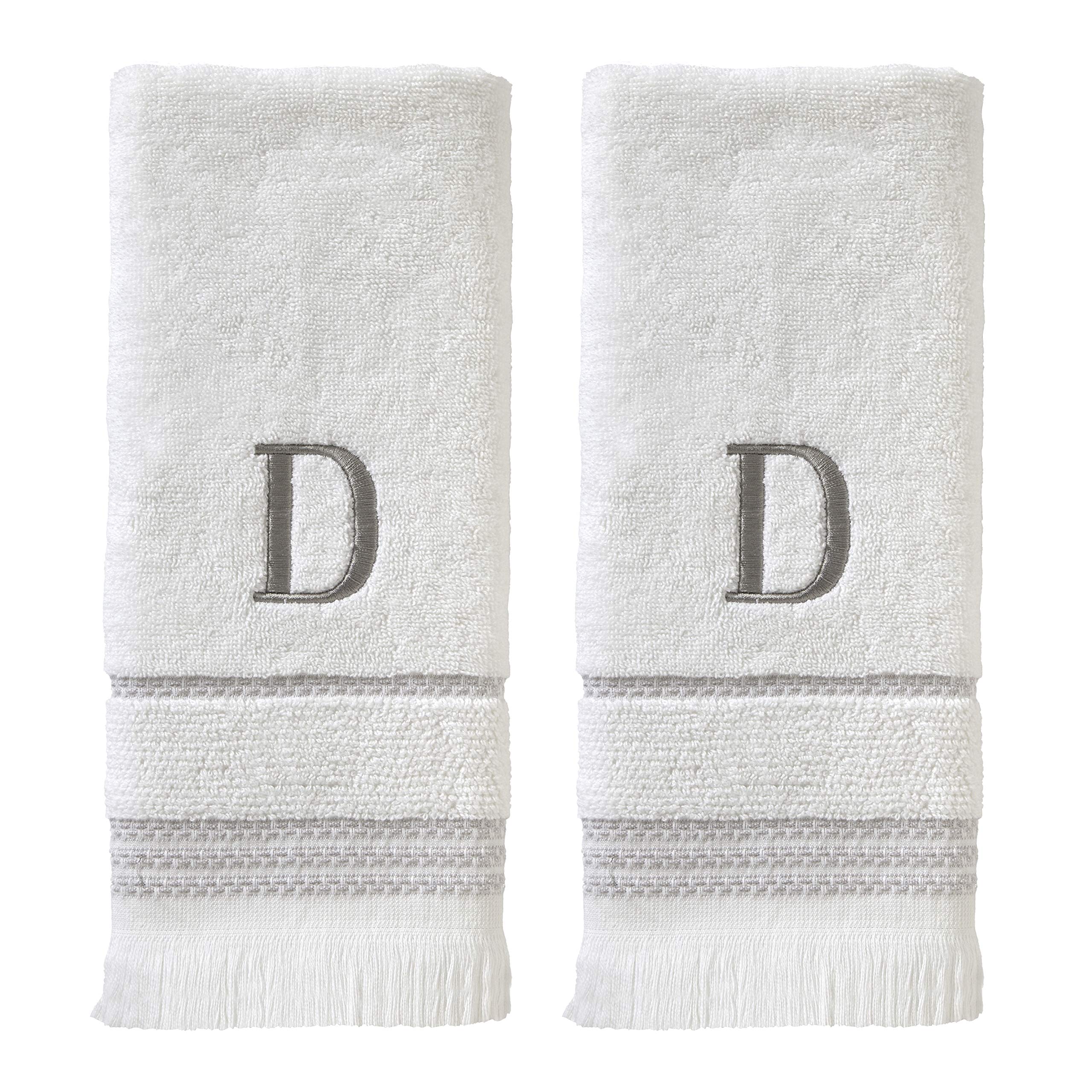 Skl Home Casual Monogram Hand Towel Set, D, 16X26, White 2 Count