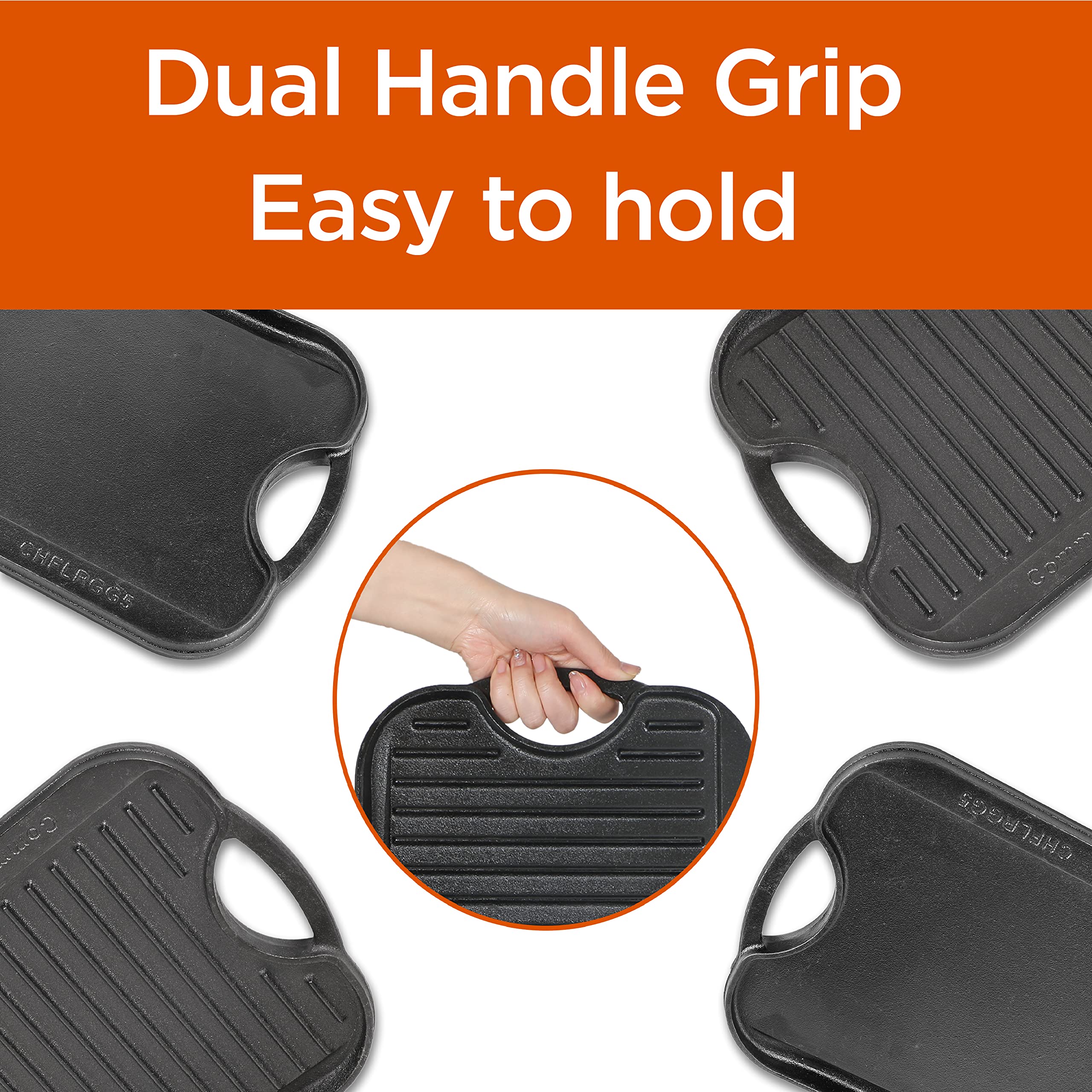 Commercial Chef Cast Iron Griddle, Reversible Grill Griddle With Dual Handles For Stove, Oven And Outdoors
