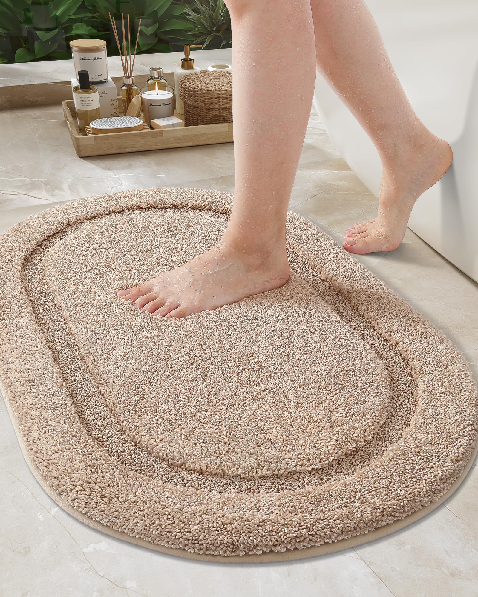 Color&Geometry Khaki Bathroom Rugs, Non Slip, Absorbent, Soft, Washable, Thick Bath Mat, 16''X24'' Small Bath Rug Bath Mats For
