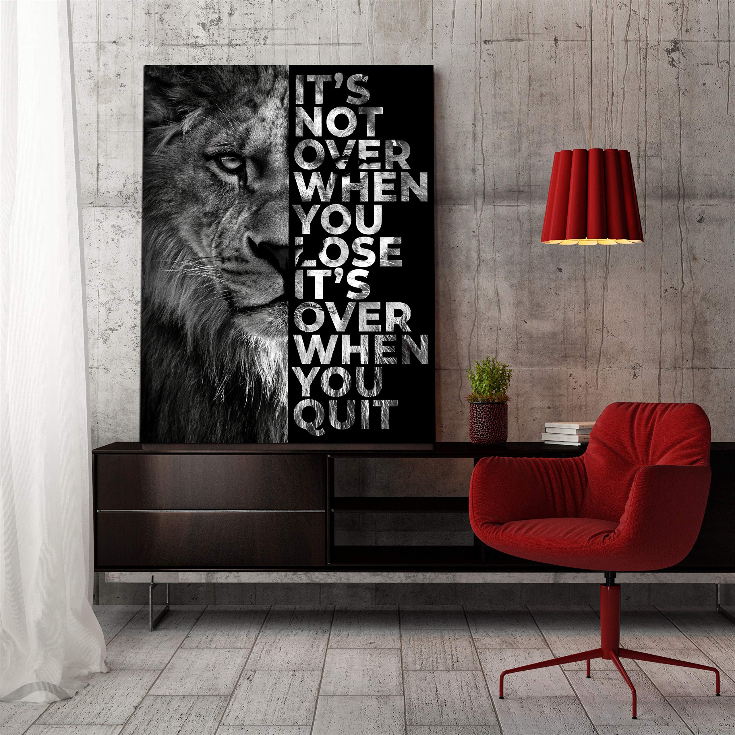 Lion Inspirational Wall Art Entrepreneur Quotes Its Not Over When You Lose Canvas Posters -Motivational Lion Canvas Print Frame