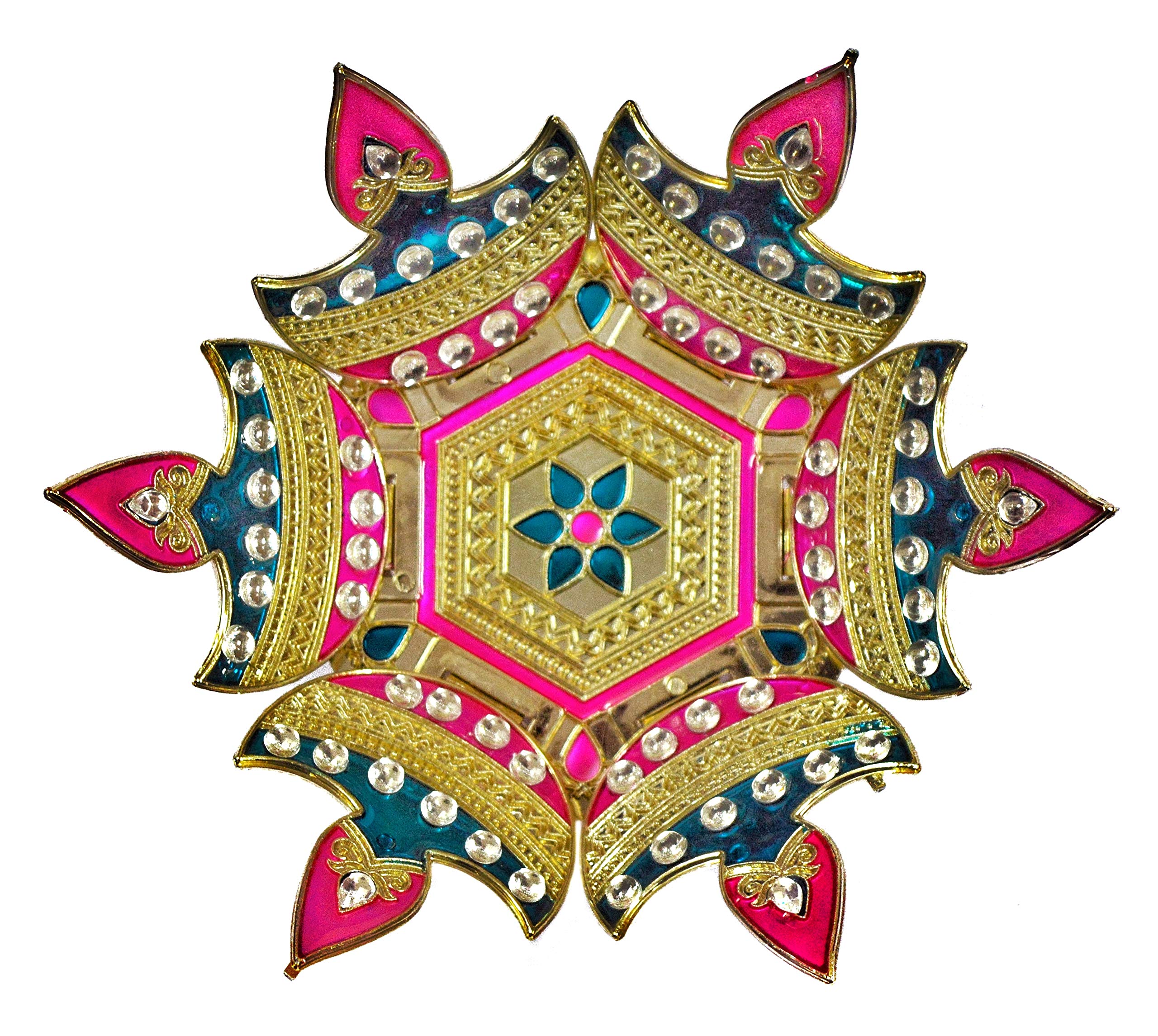 Handicraft Storeroom Meenari Decorative Diwali Diya Rangoli Set-White Kundan Stone Decorations.(7 Pieces Rangoli)