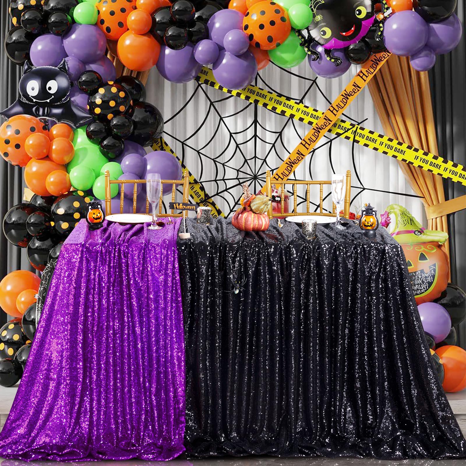 Queendream Black Party Decorations Sequin Tablecloth: Glitter Overlay 90X90 Inch Table Drapes For Banquet Wedding Theme Party Pl