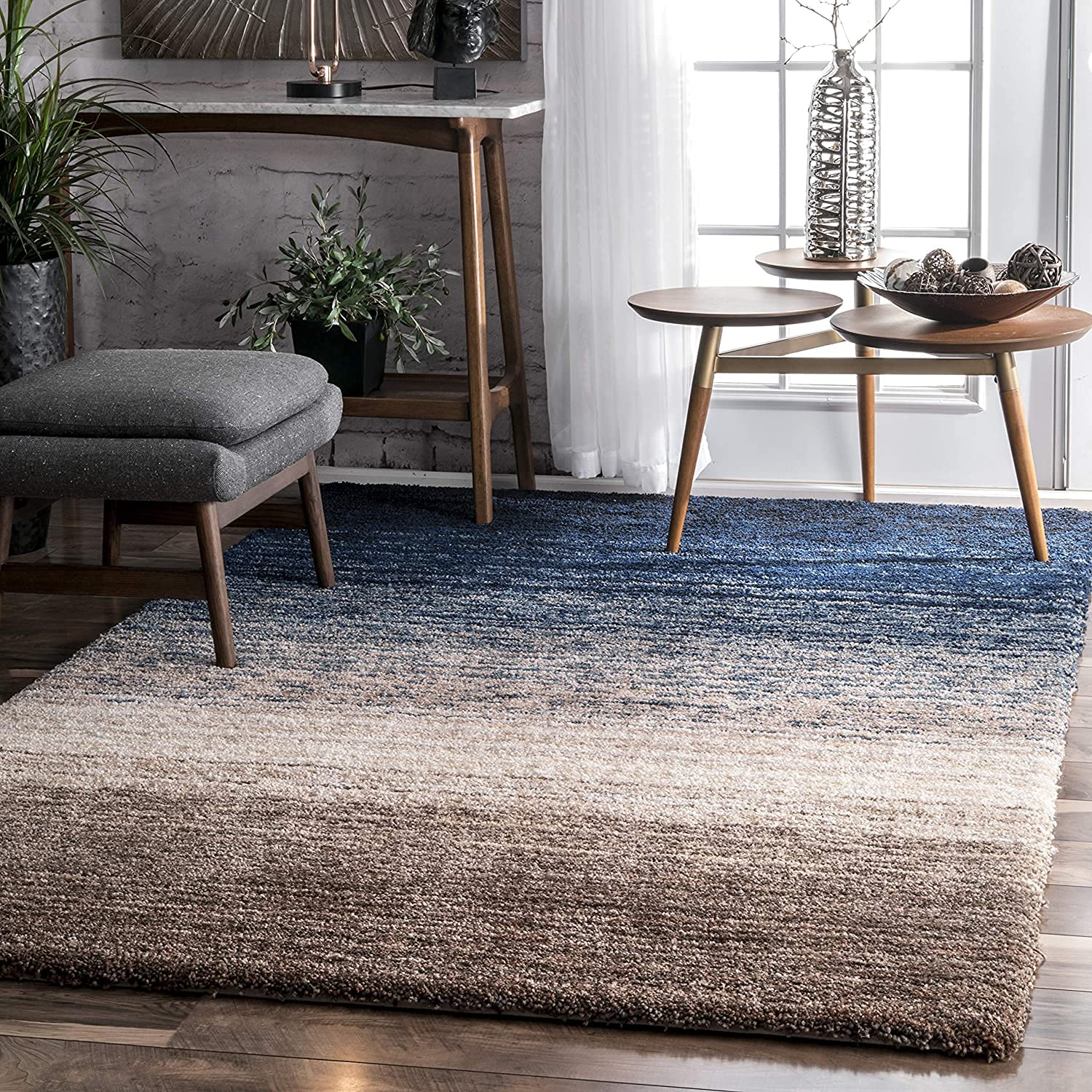 Carpetify Classie Ombre Pattern Shag Area Rectangular Rug, 3X5 Feet, Navy Multi