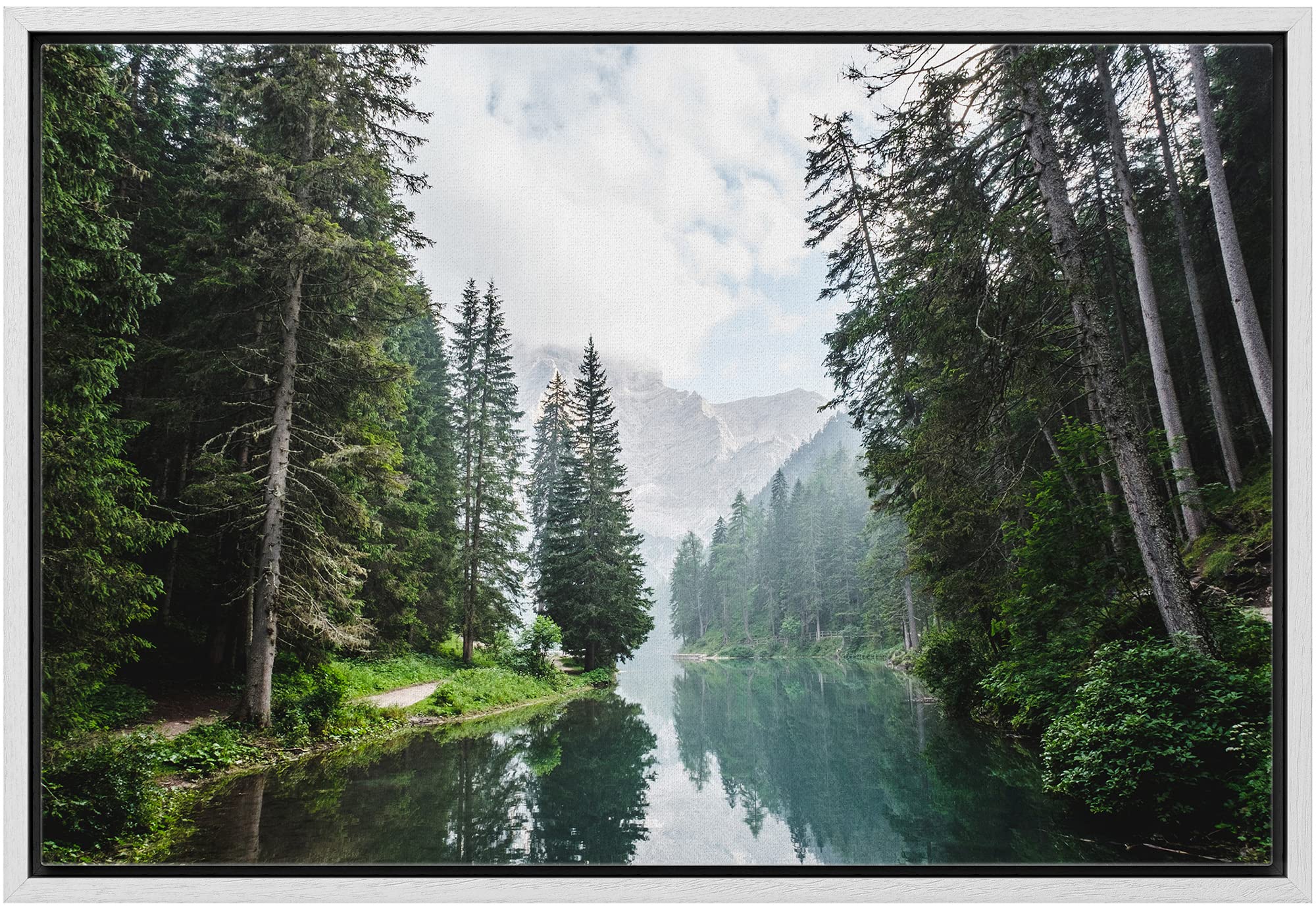 Wall26 Framed Canvas Print Wall Art Fall Green Forest With Lake Reflection Nature Wilderness Photography Modern Art Rustic Sceni