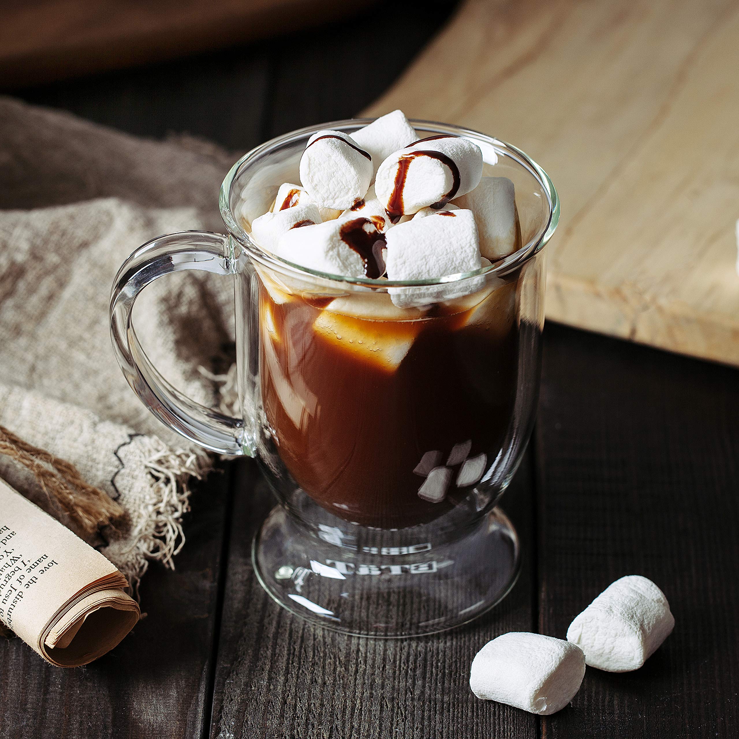 Brew To A Tea- Double Wall Glass Coffee Mugs, 16 Oz, Set Of 4, Clear, Insulated, Reusable, Microwave Safe, Dishwasher Safe, Moth