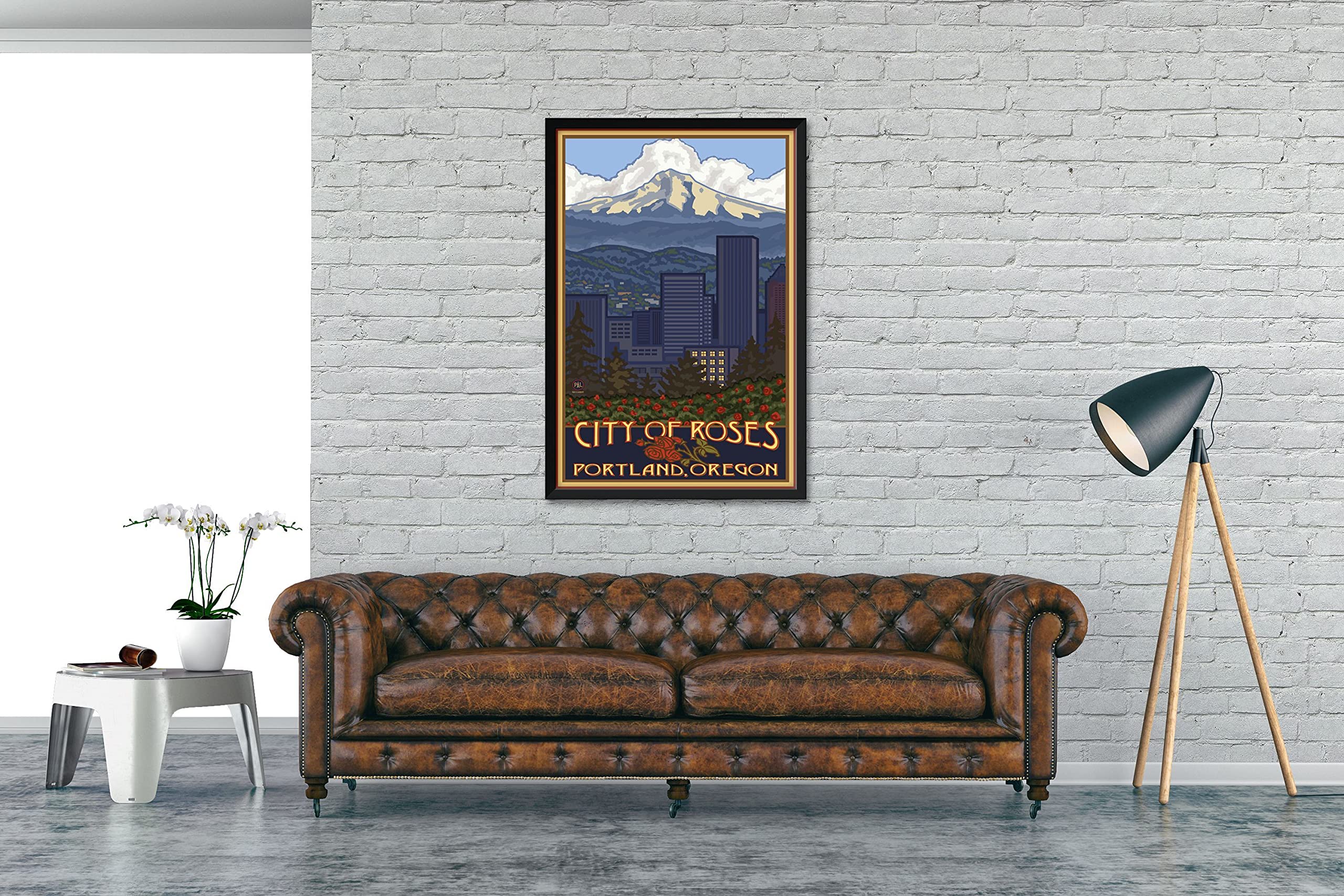 Portland Oregon Skyline Professionally Framed Art Print From Travel Artwork By Artist Paul A. Lanquist Framed Art Size: 32'' X 4