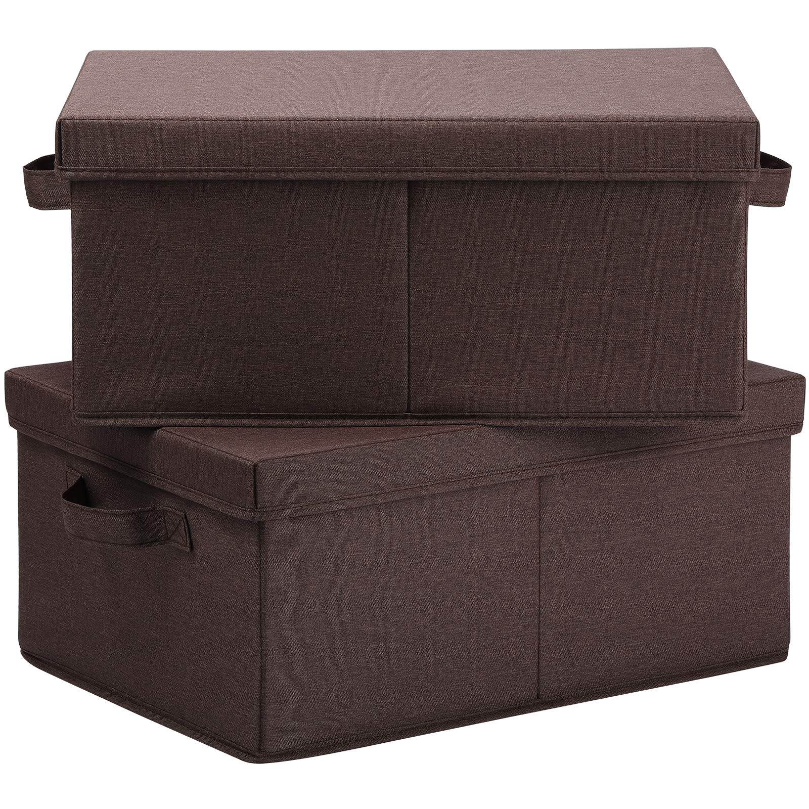 HOONEX Linen Foldable Storage Bins with Lids, 2 Pack, Storage Boxes with Carrying Handles and Sturdy Heavy Cardboard, 16.5 L x 1