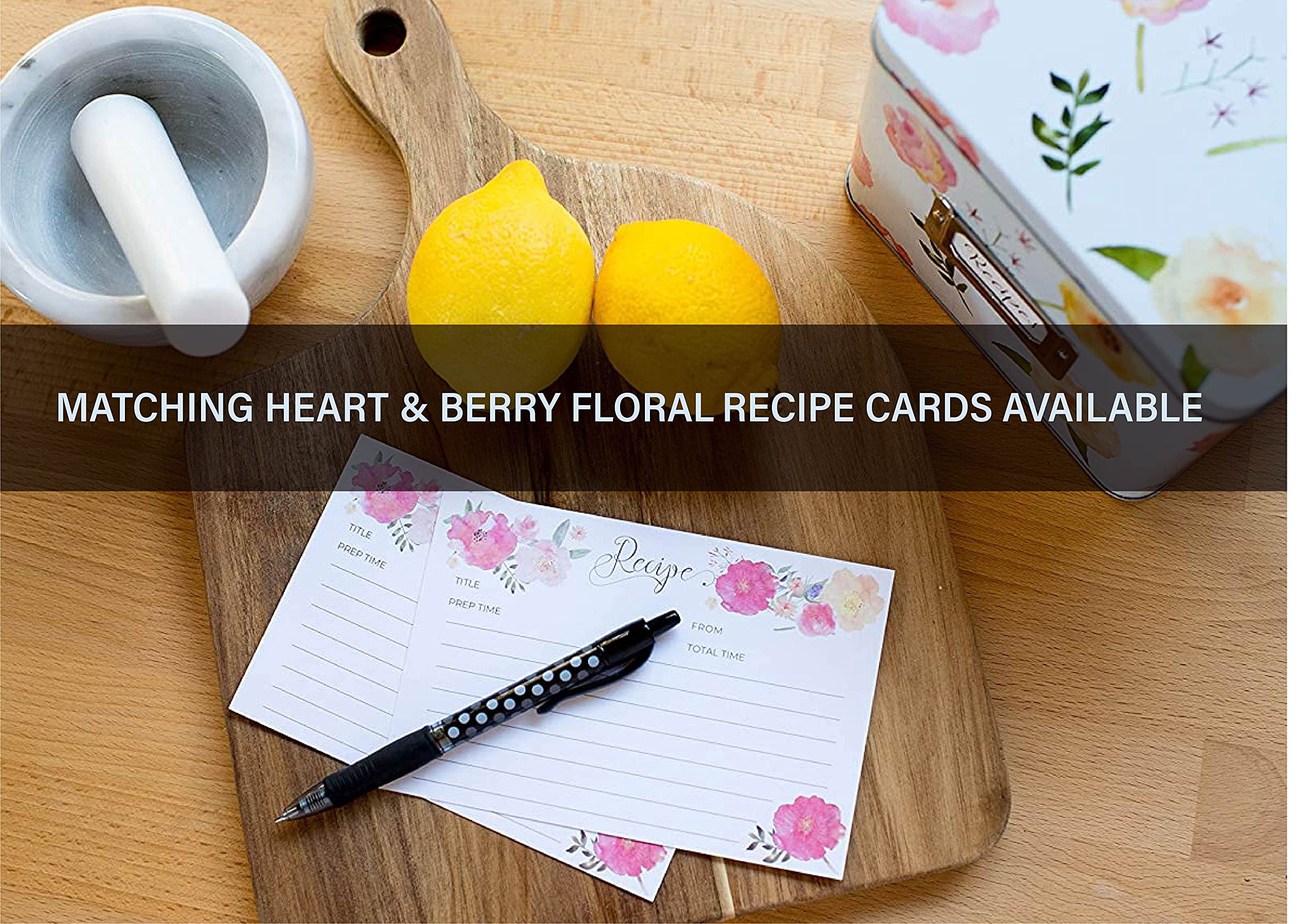 Heart & Berry Recipe Box With Cards And Dividers - Includes 24 4X6 Recipe Cards And 12 Dividers - Recipe Cards And Box Set - Com