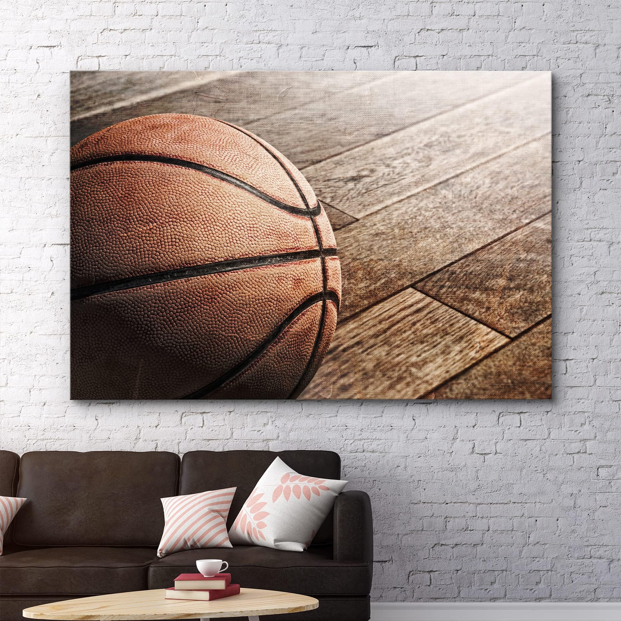 Wall26 Canvas Print Wall Art Vintage Retro Basketball Wood Grain Panels Sports & Fitness Athletes Photography Realism Boy'S Bedr