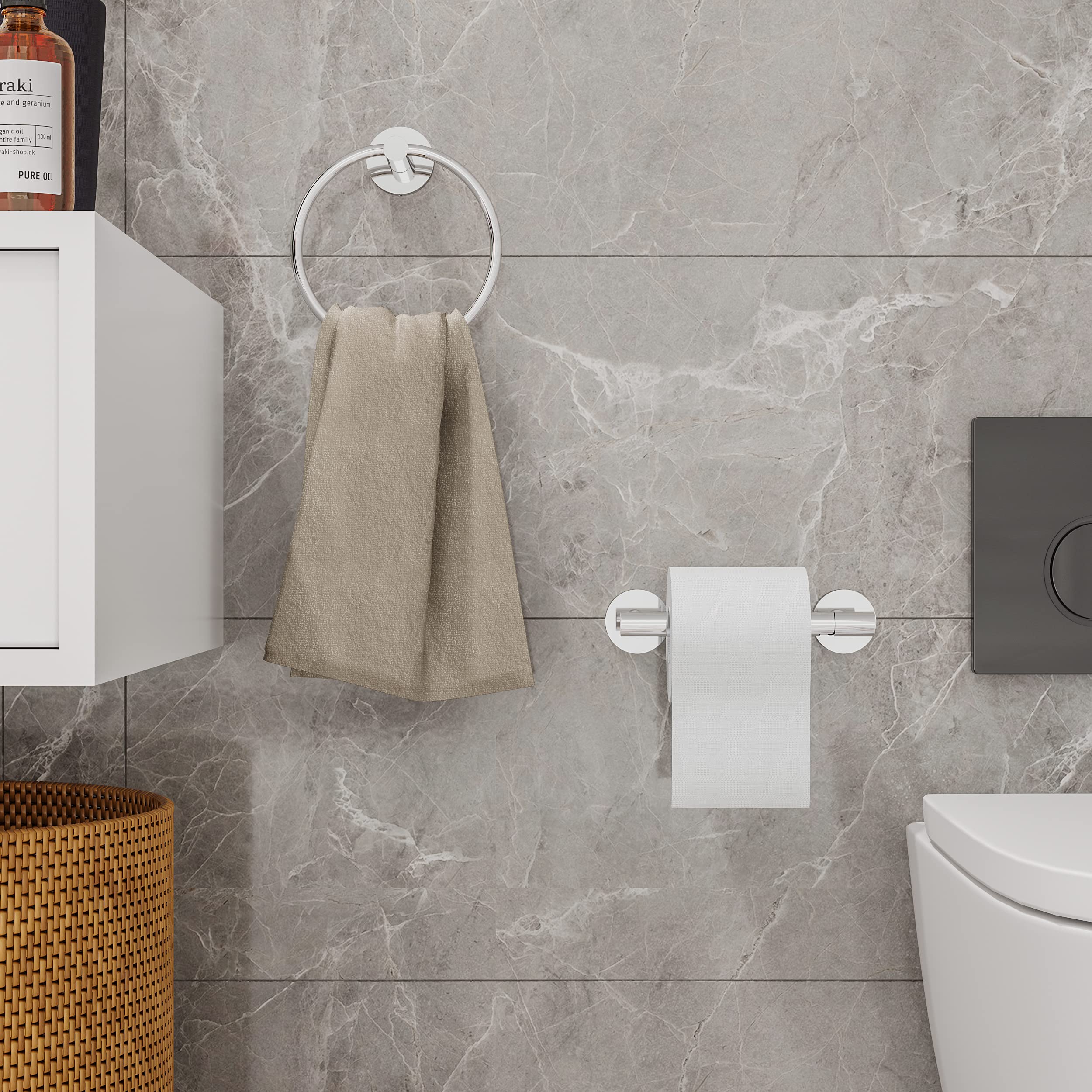 Rarxtr Polished Finish Toilet Paper Holder & Towel Ring Sus304 Stainless Steel 2Pc Bathroom Hardware Set With Double Post Pivoti