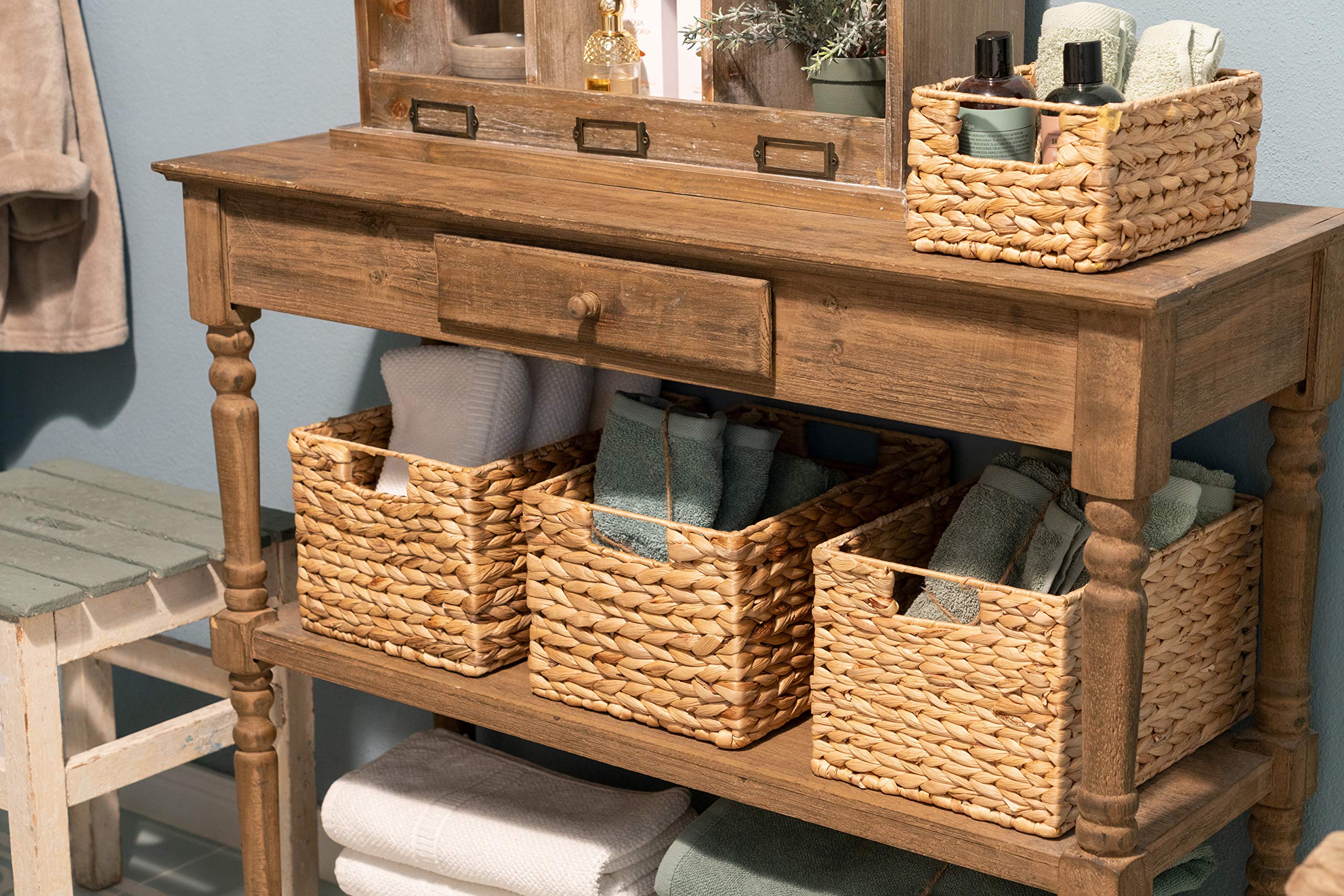 Decorasian Basket Storage Braided From Water Hyacinth - Seagrass Rectangular - 37 Cm X 3 Pieces