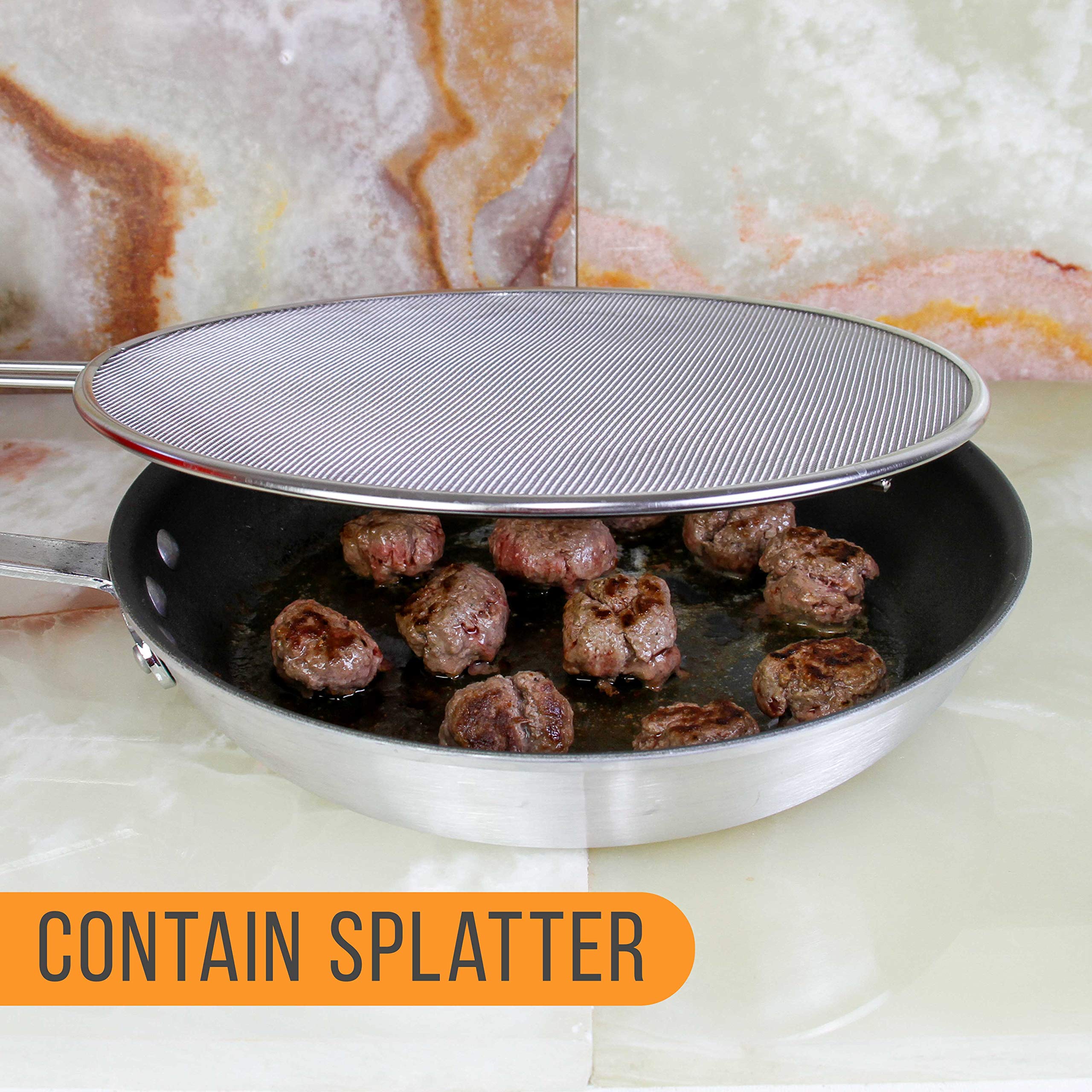 U.S. Kitchen Supply 13'', 11.5'', 9.5'' Stainless Steel Fine Mesh Splatter Screen With Resting Feet Set - Use On Boiling Pots, F