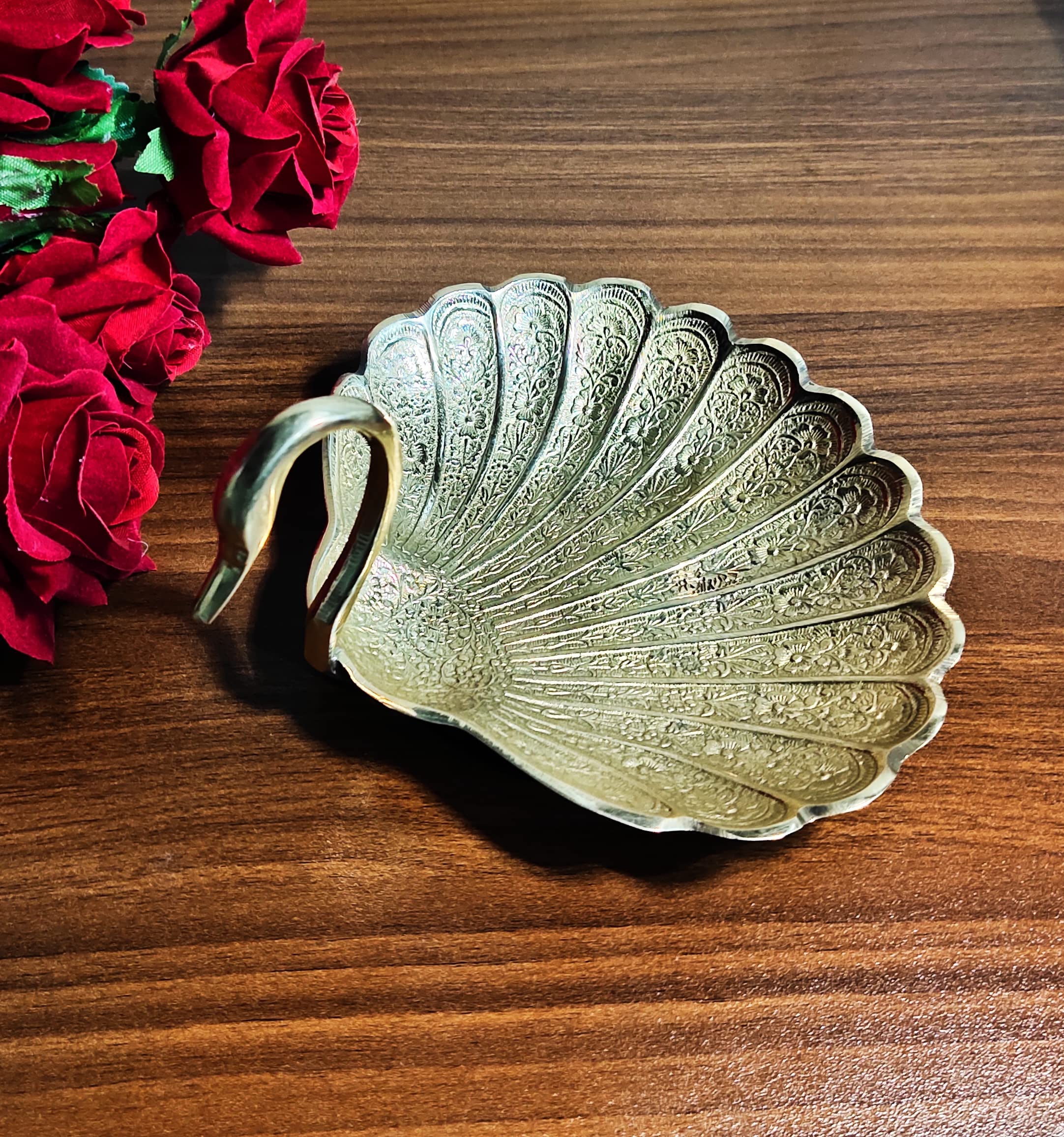 Amishi Blissful Decor Presents Pure Brass Swan Shape Gold Decorative Serving Tray Platter.Decorative Tray For Center Table.Cente