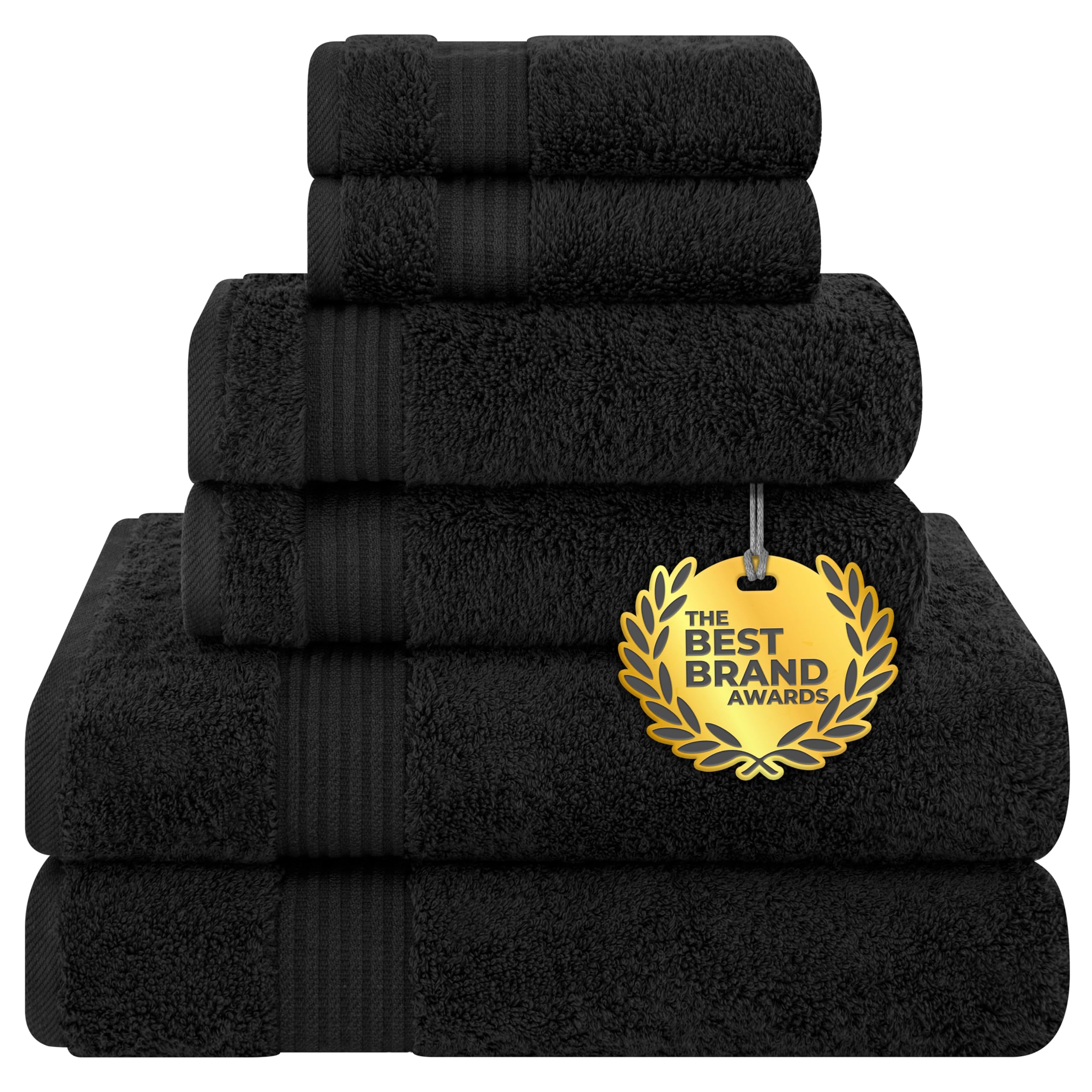 Cotton Paradise Black 6 Piece Towel Set, 100% Cotton Turkish Towels For Bathroom, 2 Bath Towels 2 Hand Towels 2 Washcloths Soft
