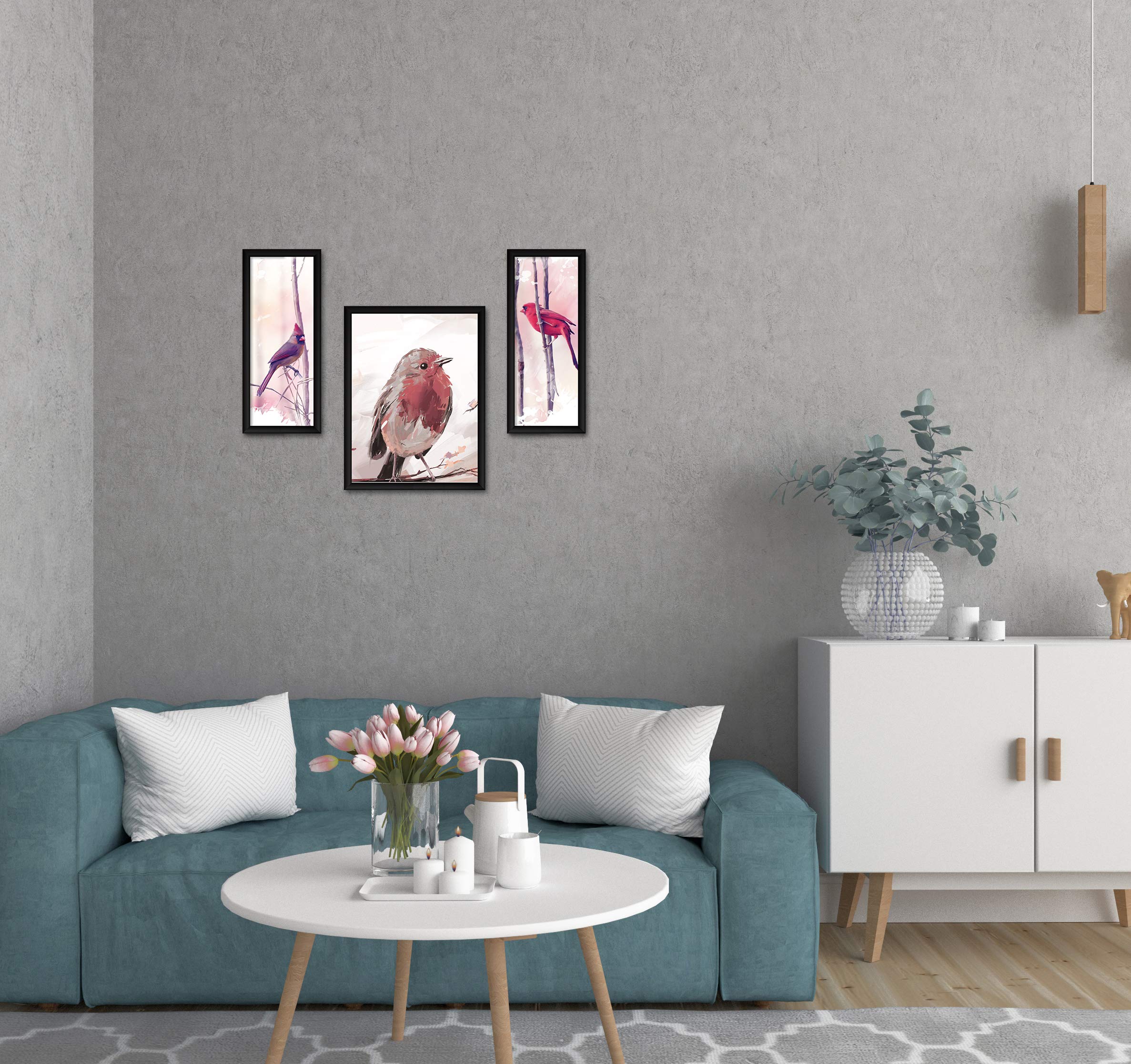 ArtX Paper Sparrows Birds Wall Art Painting, Multicolor, Bird, 13 X 22 Inches, Set of 3