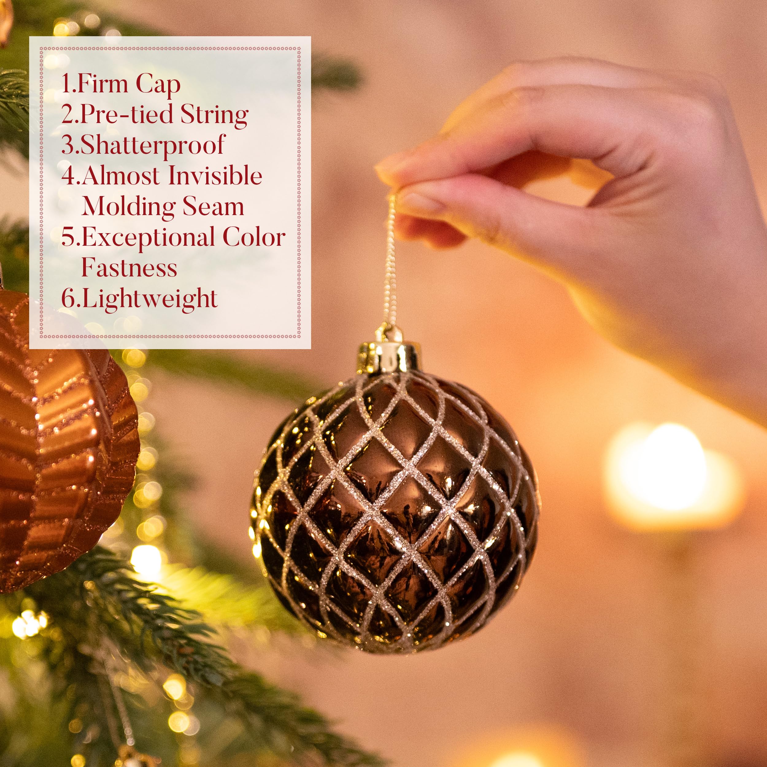 Valery Madelyn Christmas Ornaments Set, 16ct Bronze Copper and Gold Shatterproof Christmas Tree Decorations Ball Ornaments Bulk,