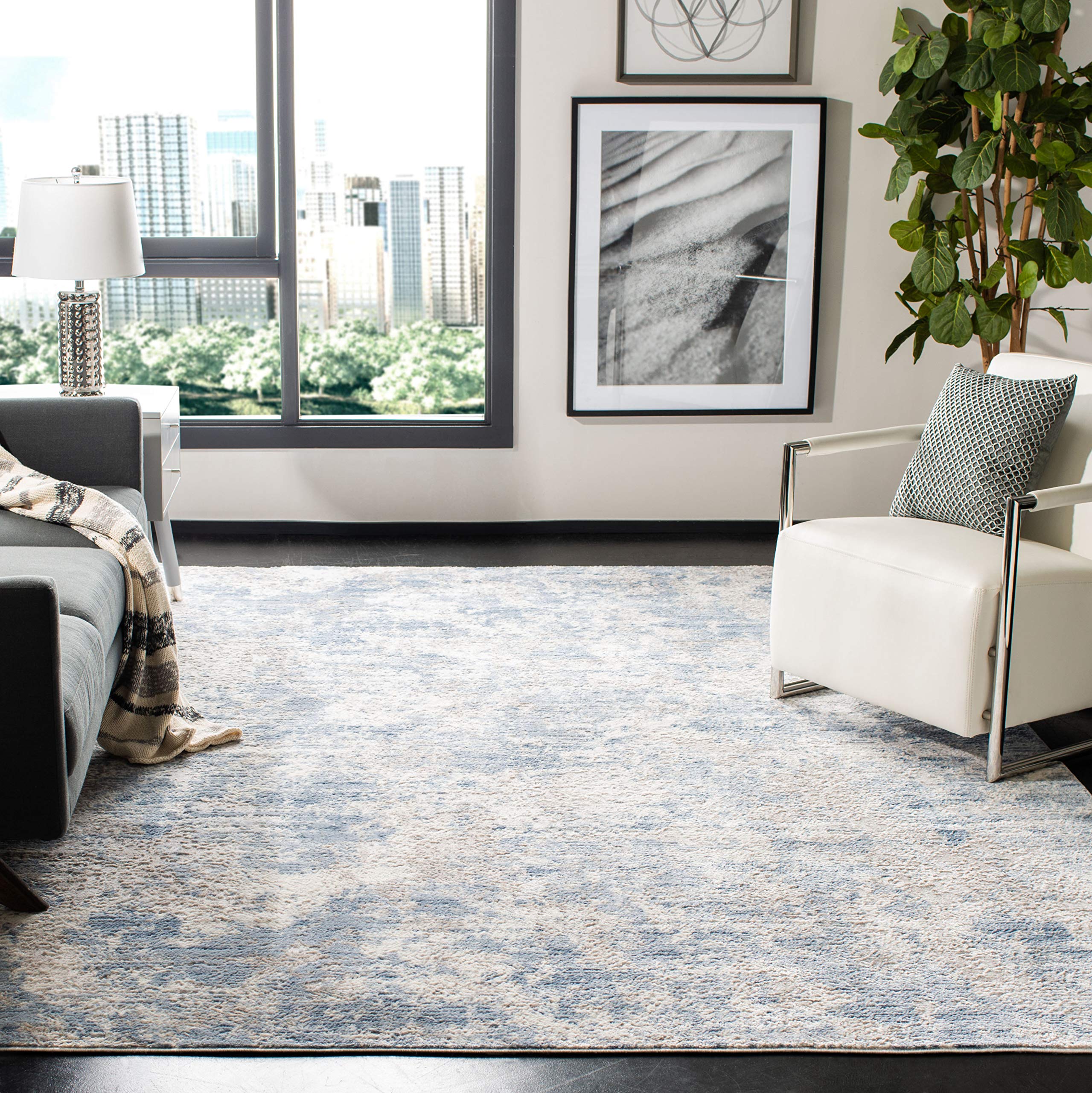 SAFAVIEH Amelia Collection Area Rug - 11 Square, Grey & Blue, Modern Abstract Design, Non-Shedding & Easy Care, Ideal for High 