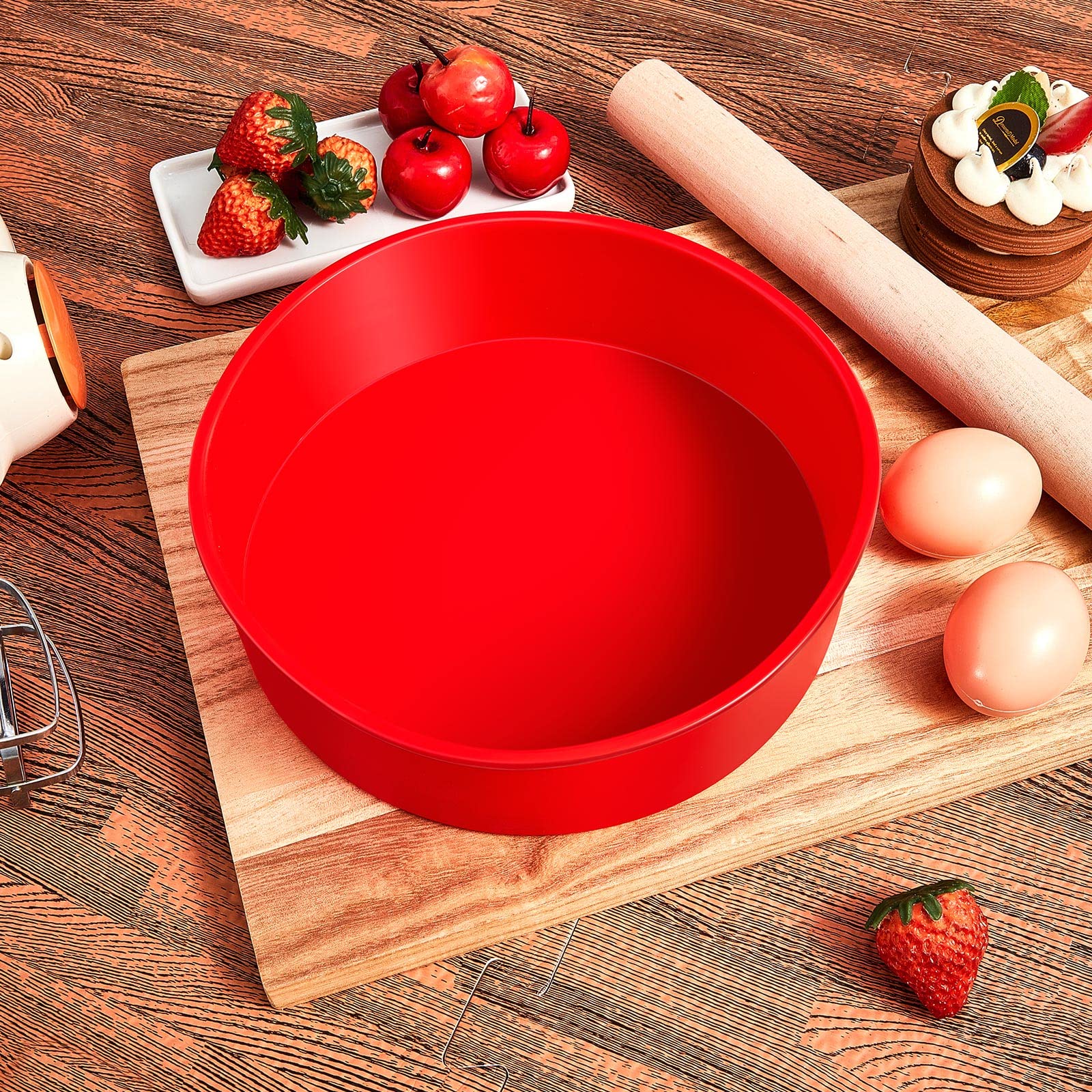 Dandat 8 Pcs 6 Inch Round Silicone Cake Pans, Nonstick Silicone Cake Molds For Baking, Silicone Round Cake Molds Red Cake Molds