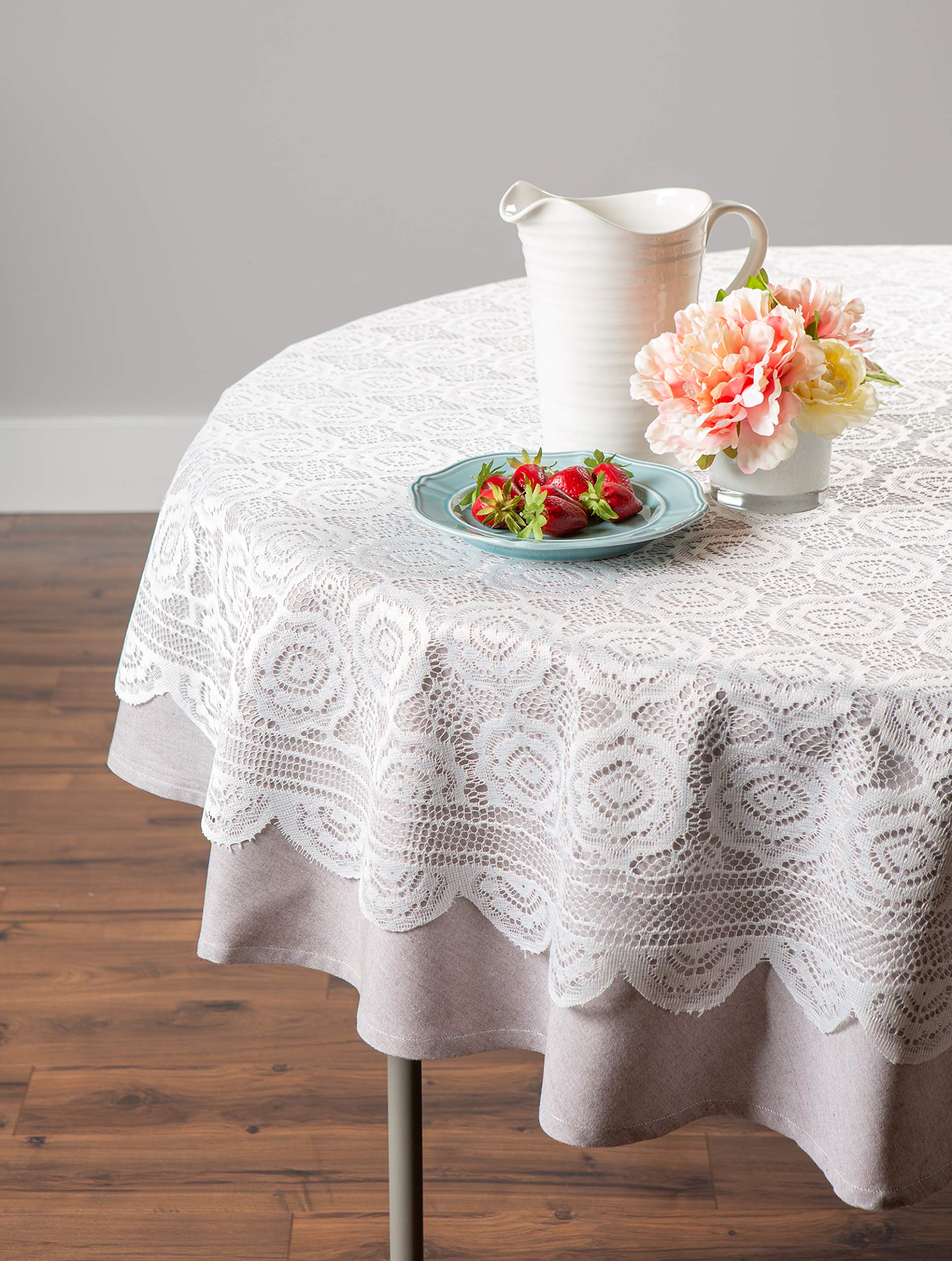 Dii Home Essentials 100% Polyester, Machine Washable, Shabby Chic, Vintage Tablecloth Or Overlay 63'' Round, Floral Lace