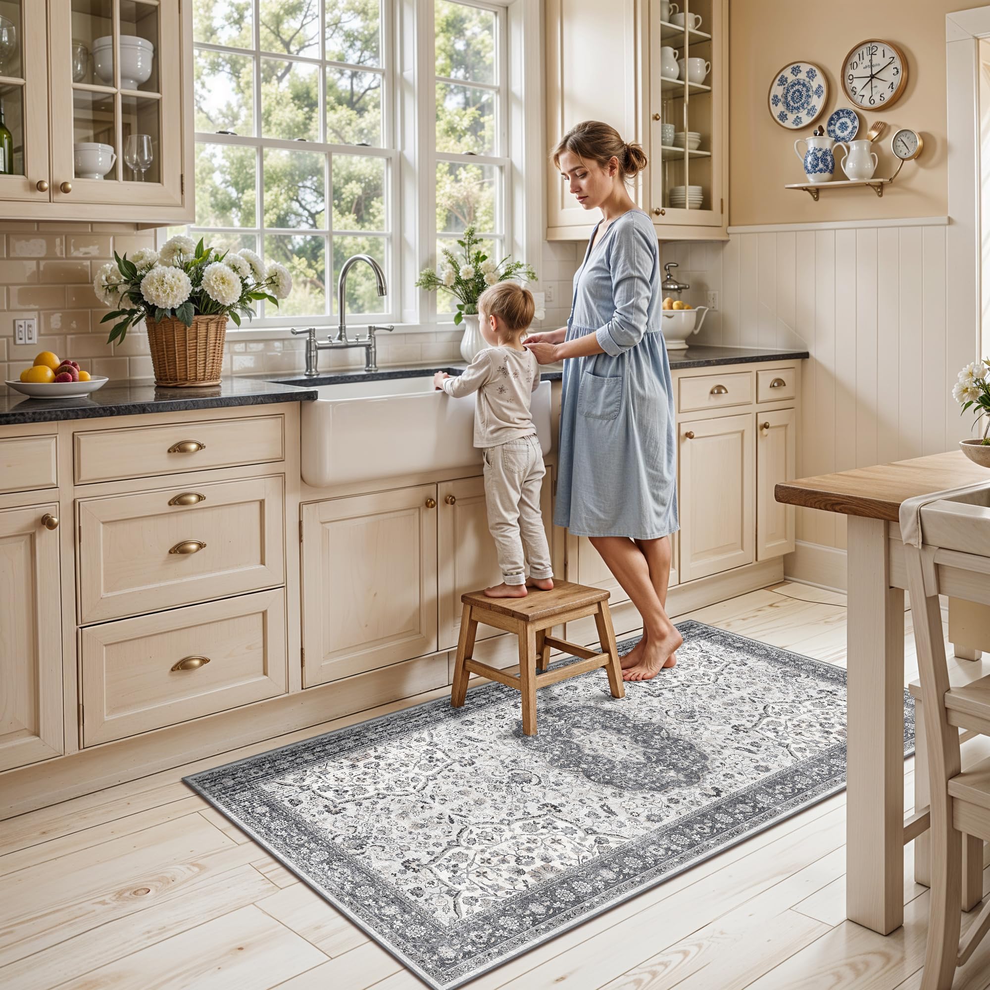 Washable 2x4 Kitchen Sink Rugs: Washable Non-Slip Hardwood Floor Mat for Stove Soft Stain Resistant Carpet Boho Home Decor for H