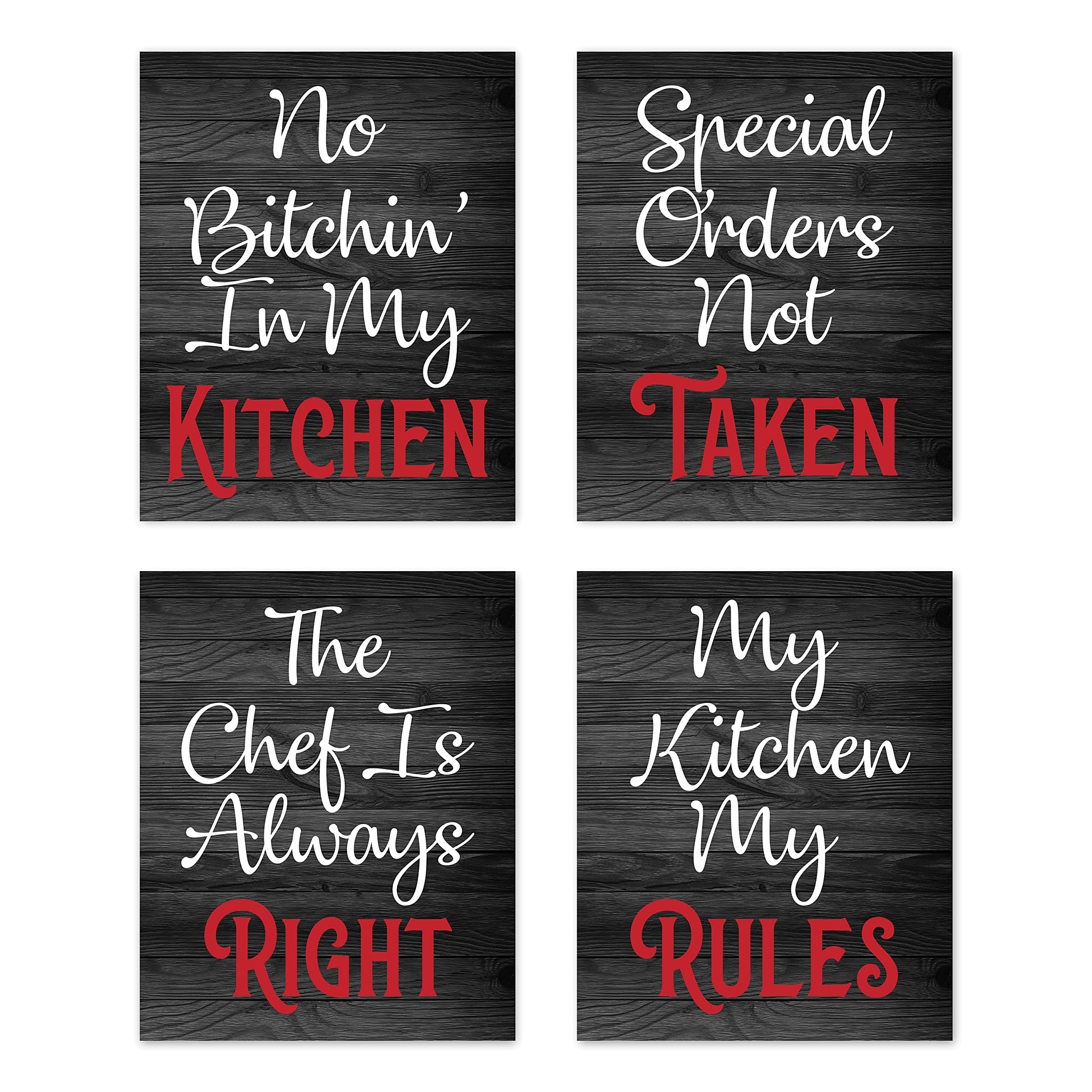 A Luxehome Red Black And White Woodgrain Retro Vintage Inspirational Rules Wall Art For Dining Room Kitchen Cafe Restaurant Deco