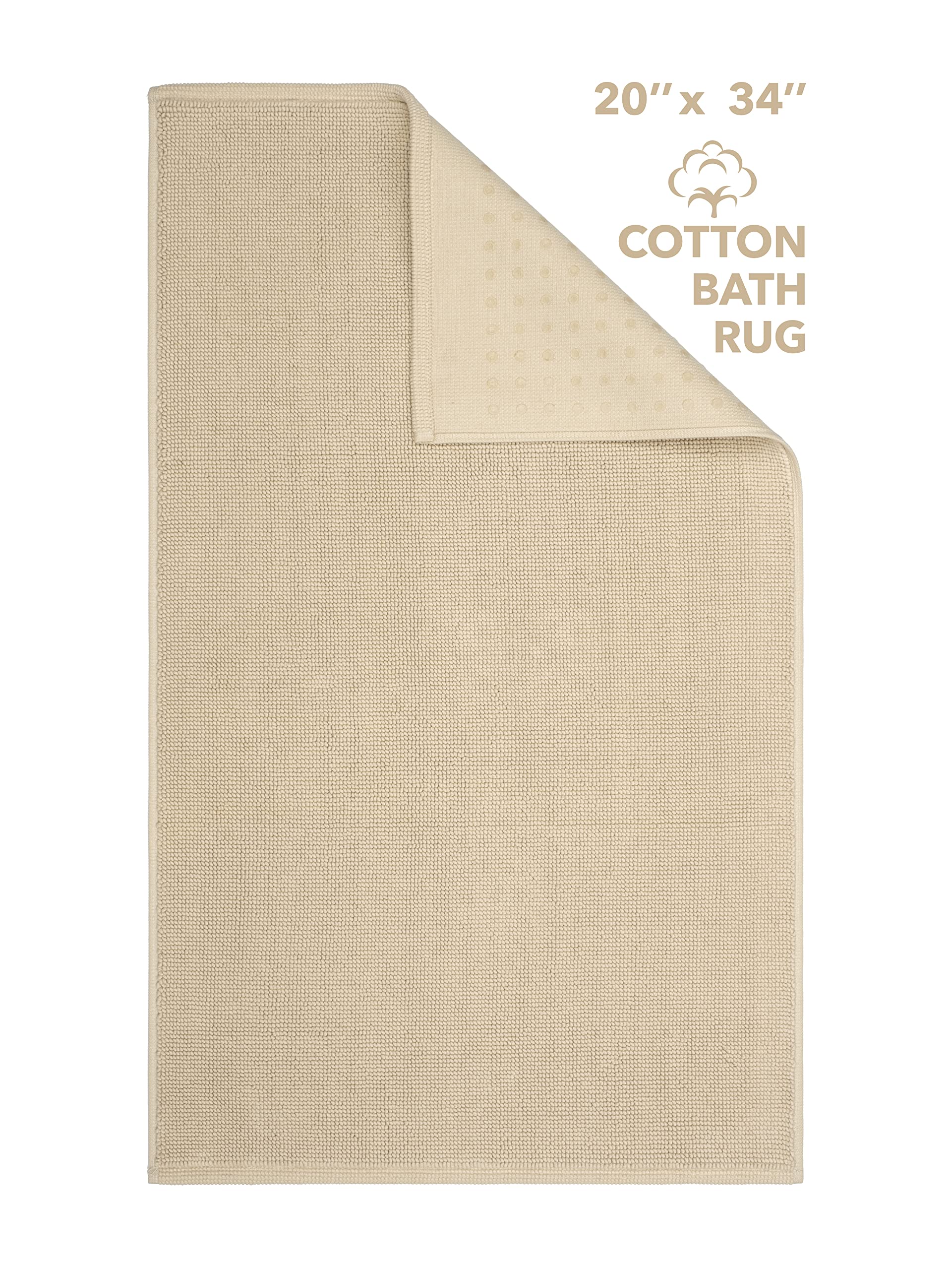 100% Cotton Bath Rugs For Bathroom, 20 X 34 Inches And Non Slip Backing Bath Math Rugs, Beige Bathmat Rug