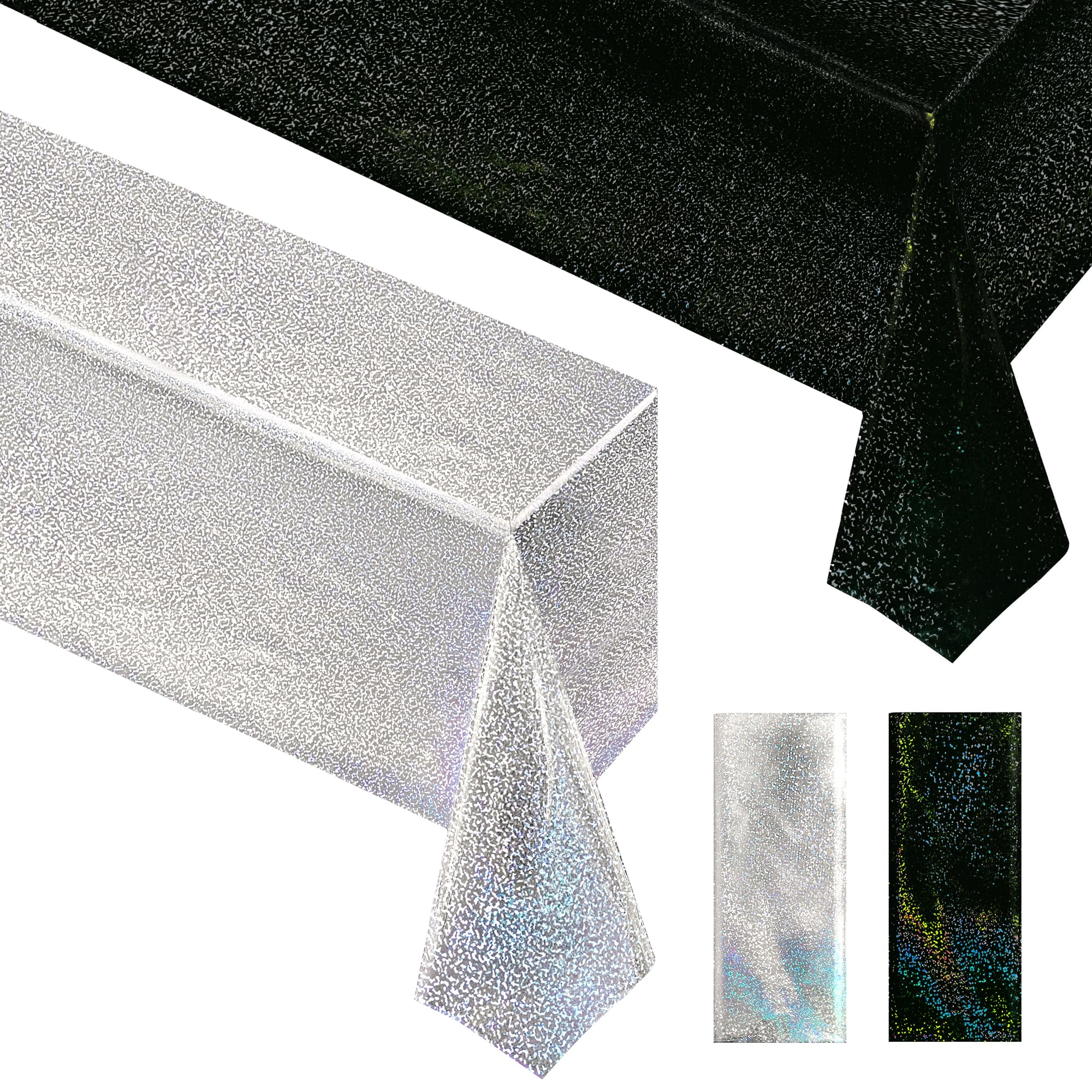 Just Shimmer 2 Pcs Black & Silver Holographic Laser Tablecloths Shiny Plastic Table Cloths 40 x 108 Black and White Classical Ha