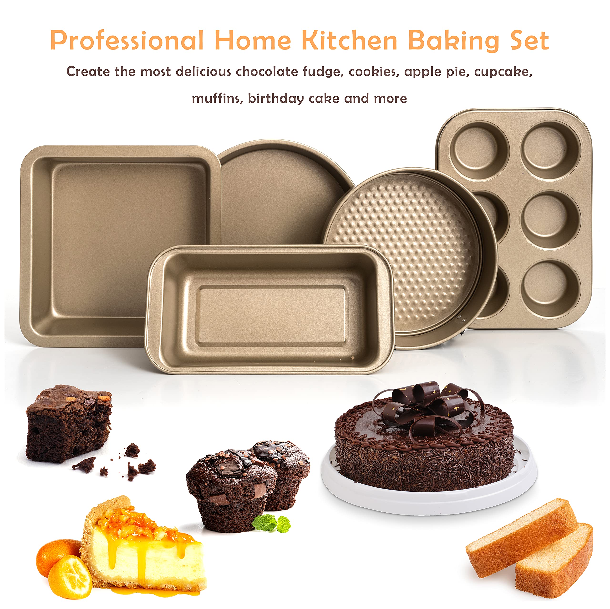 Moss & Stone 5 Piece Baking Pans Set, Carbon Steel Non-Stick Ptfe Coating Oven Safe Baking Sheet Set, Bakeware Set With Heat Red