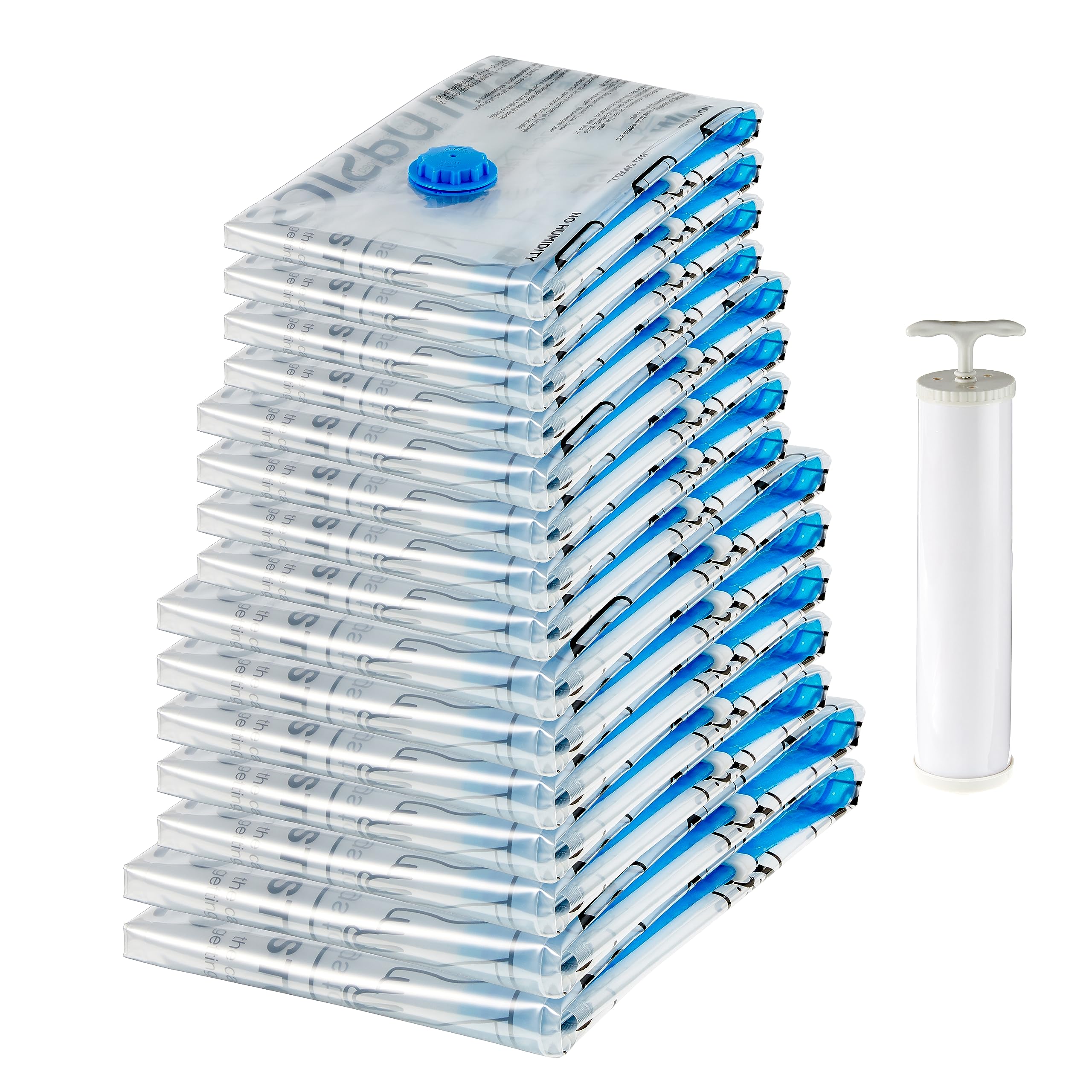 Amazon Basics Vacuum Compression Storage Bags With Hand Pump, 15-Pack, Multiple, White