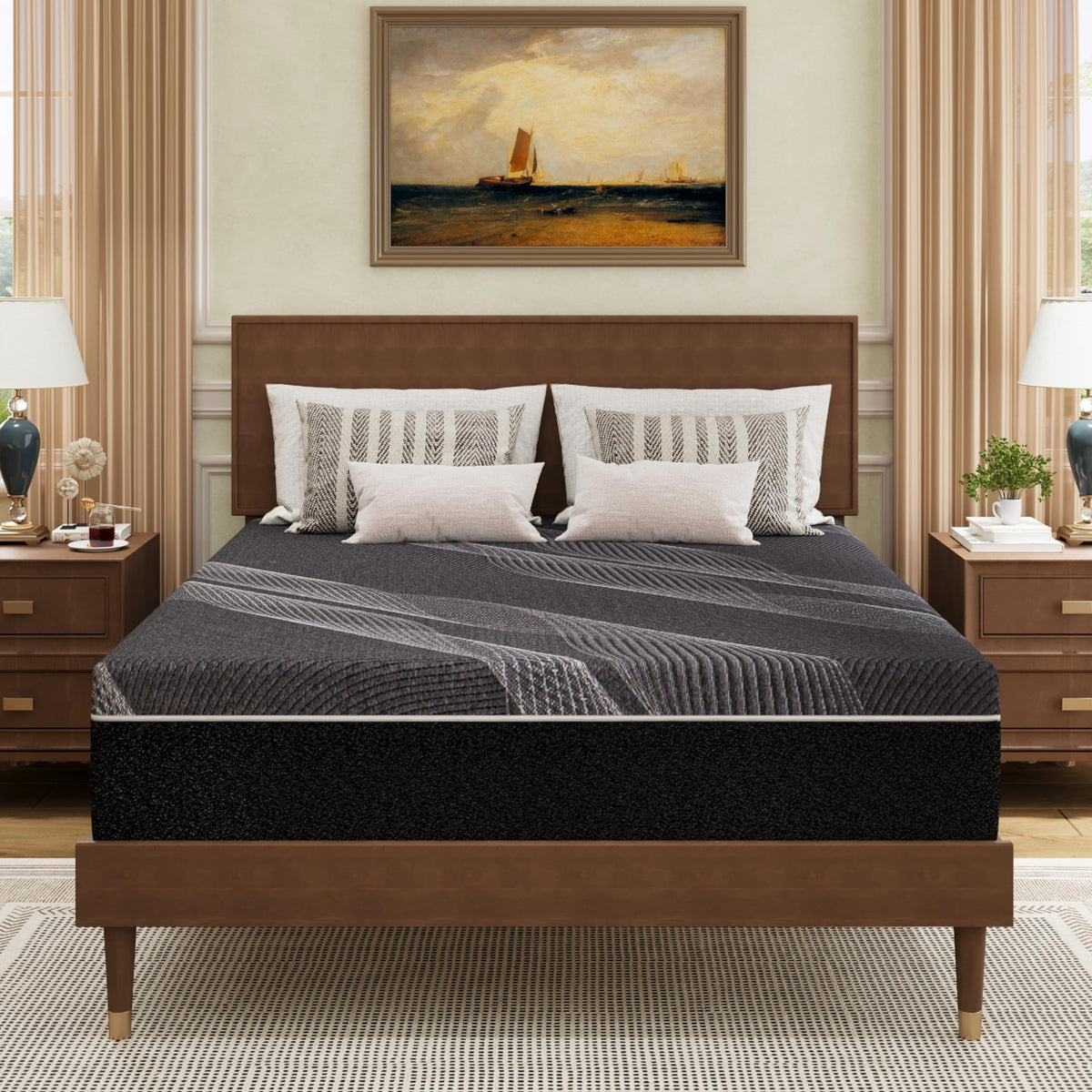 Dyonery Queen Mattress 12 Inch Charcoal Memory Foam Mattress In A Box, Certipur-Us Certified, Fiberglass Free, Gel Double Mattre