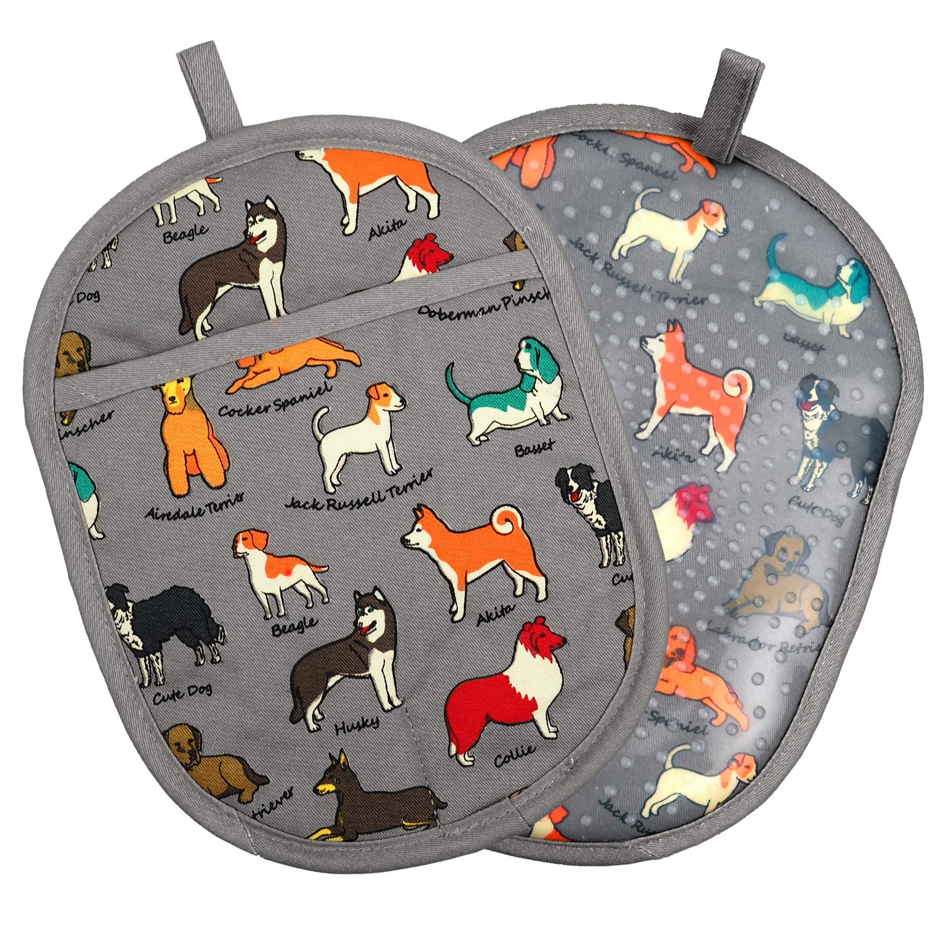Pot Holders Set Of 2 With Transparent Clear Silicone Shell And Nice Dog Printing Cotton Lining, Heat Resistant To 500 F Kitchen