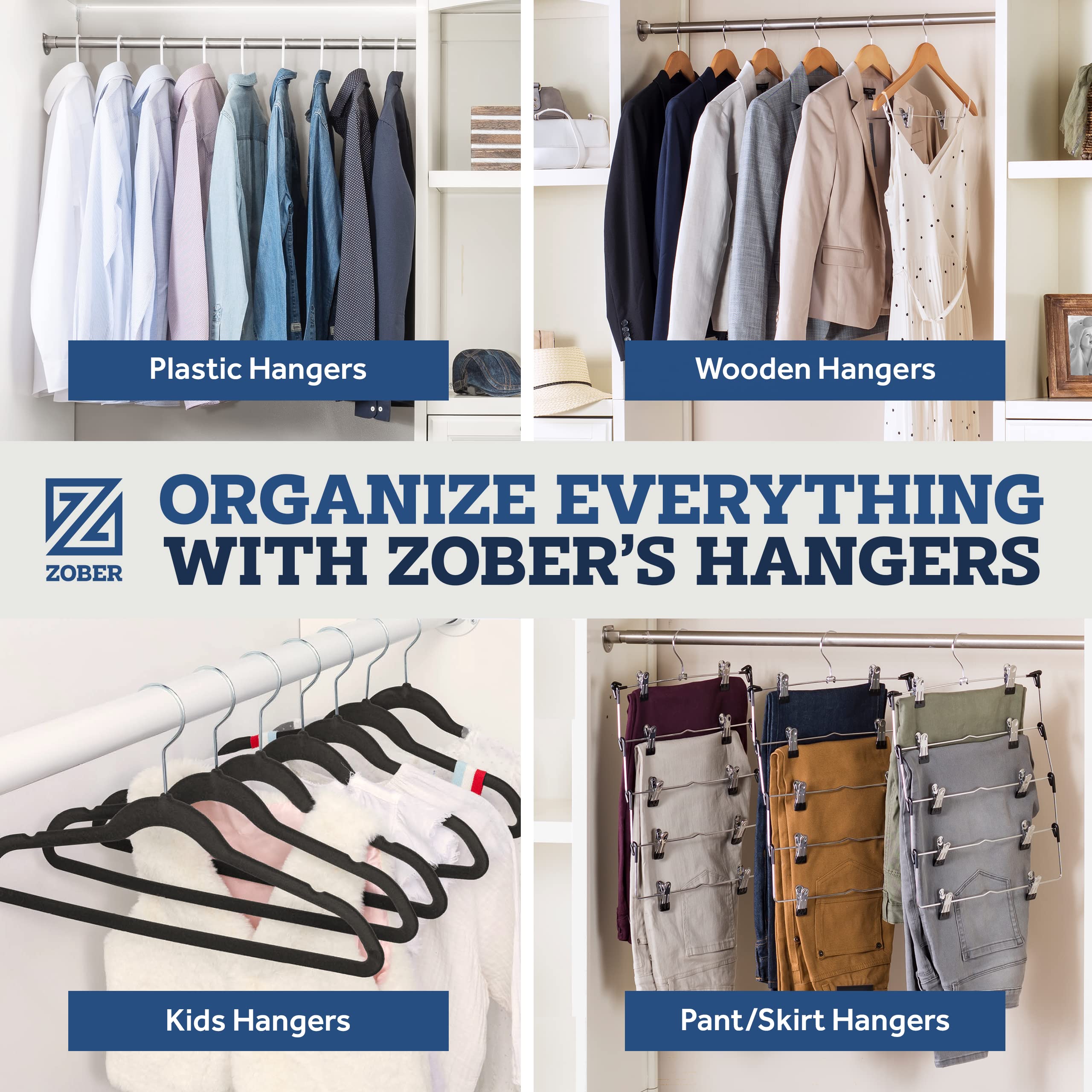 Zober Velvet Hangers 50 Pack - Heavy Duty gray Hangers for coats  Pants & Dress clothes - Non Slip clothes Hanger Set - Space Saving Felt Hangers for clothing