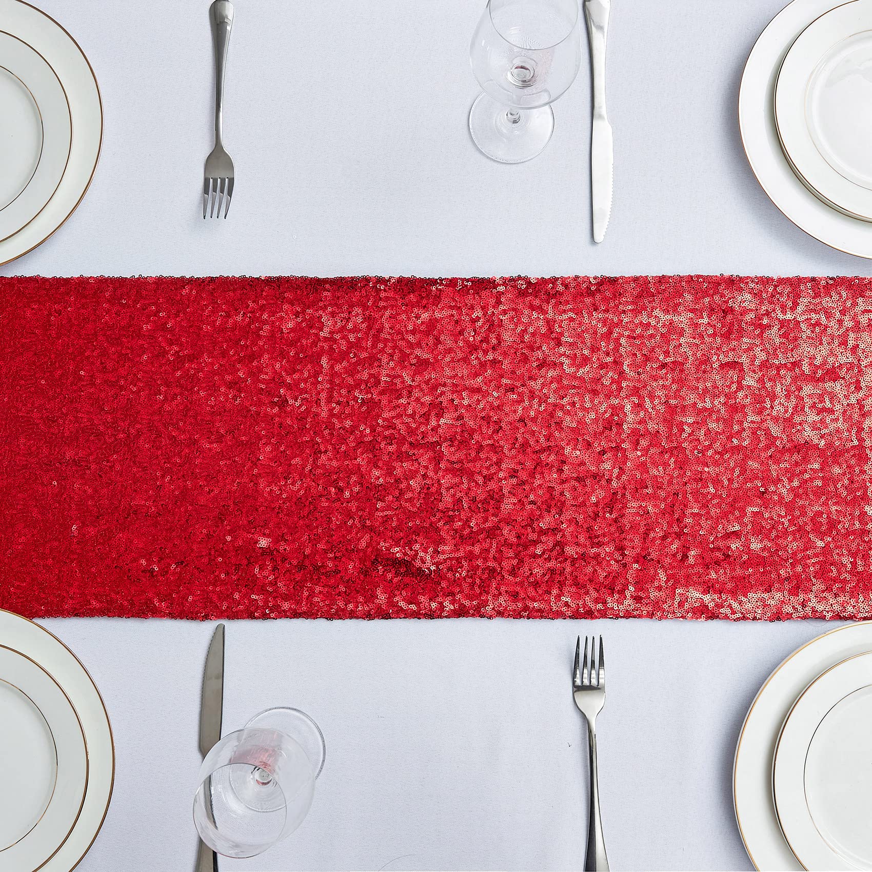 6Pcs 12X72 Inch Sequin Table Runner Red Glitter Table Runner For Party, Wedding, Bridal Baby Shower, Event Decorations(6Pcs, 12X
