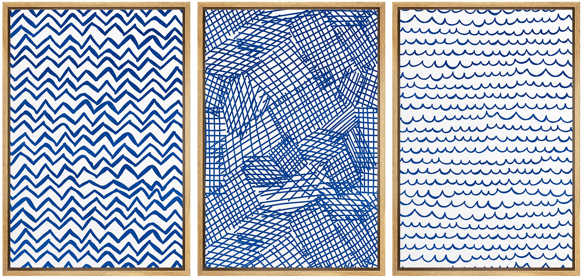 Signwin Framed Canvas Print Wall Art Blue And White Strokes In Ordered Lines Decorative Patterns Illustrations Abstract For Livi