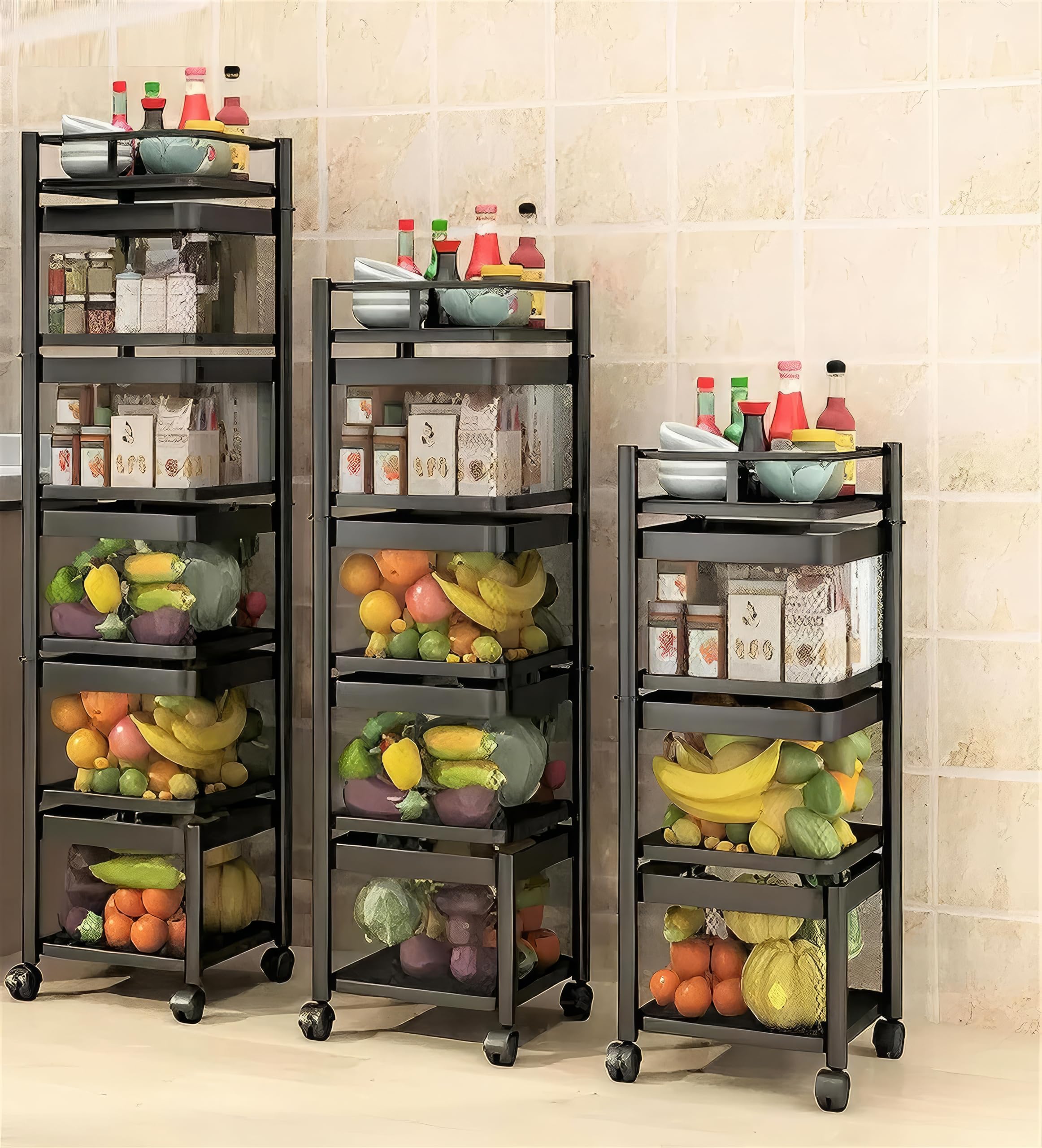 KWER Kitchen Trolley Square Onion Baskets for Storage Layer-3 Kitchen Accessories Items and Vegetable Basket for Kitchen Organiz