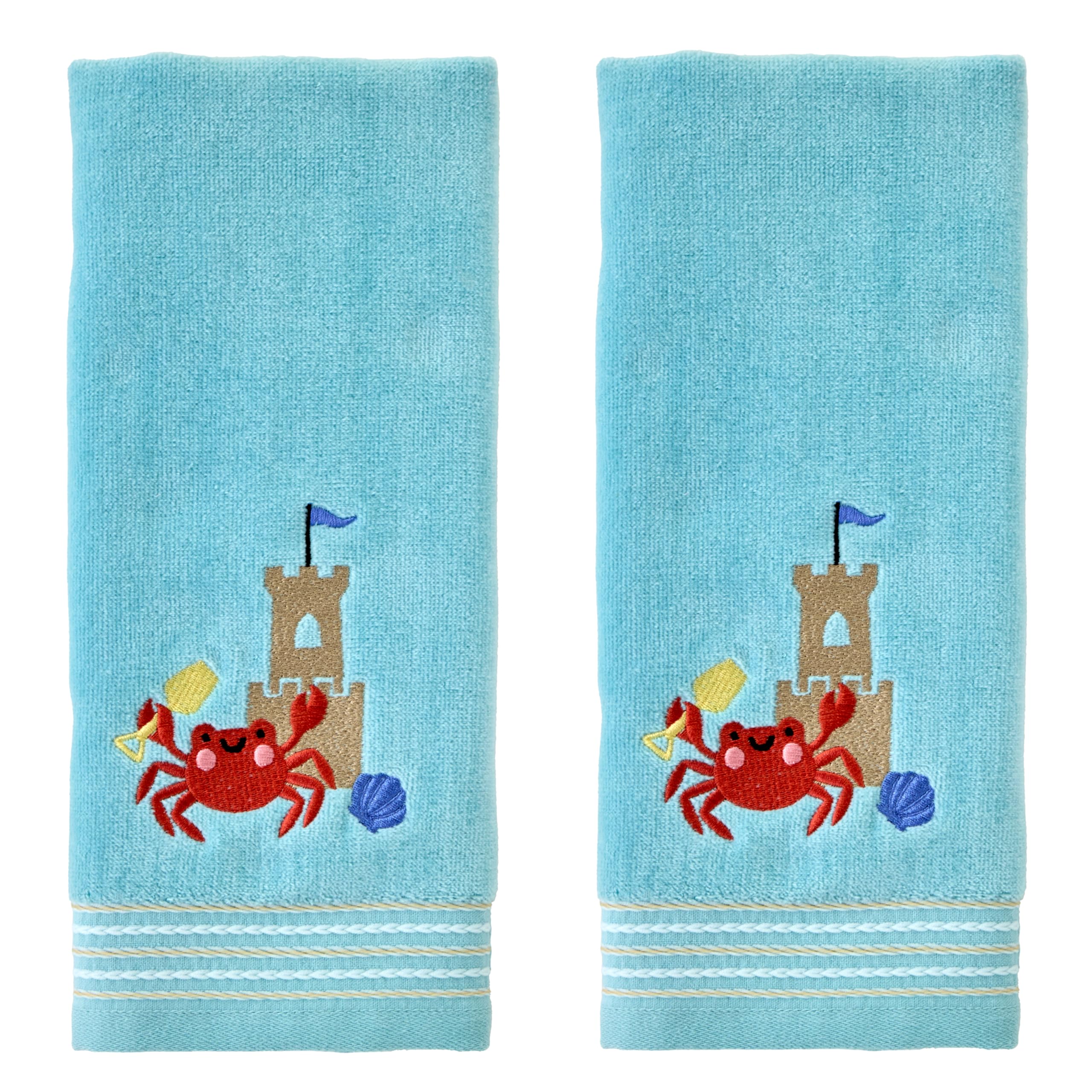 SKL Home Crabby Castle Hand Towel 2pc Set for Bath/Kitchen/Bar & Gift, Aqua